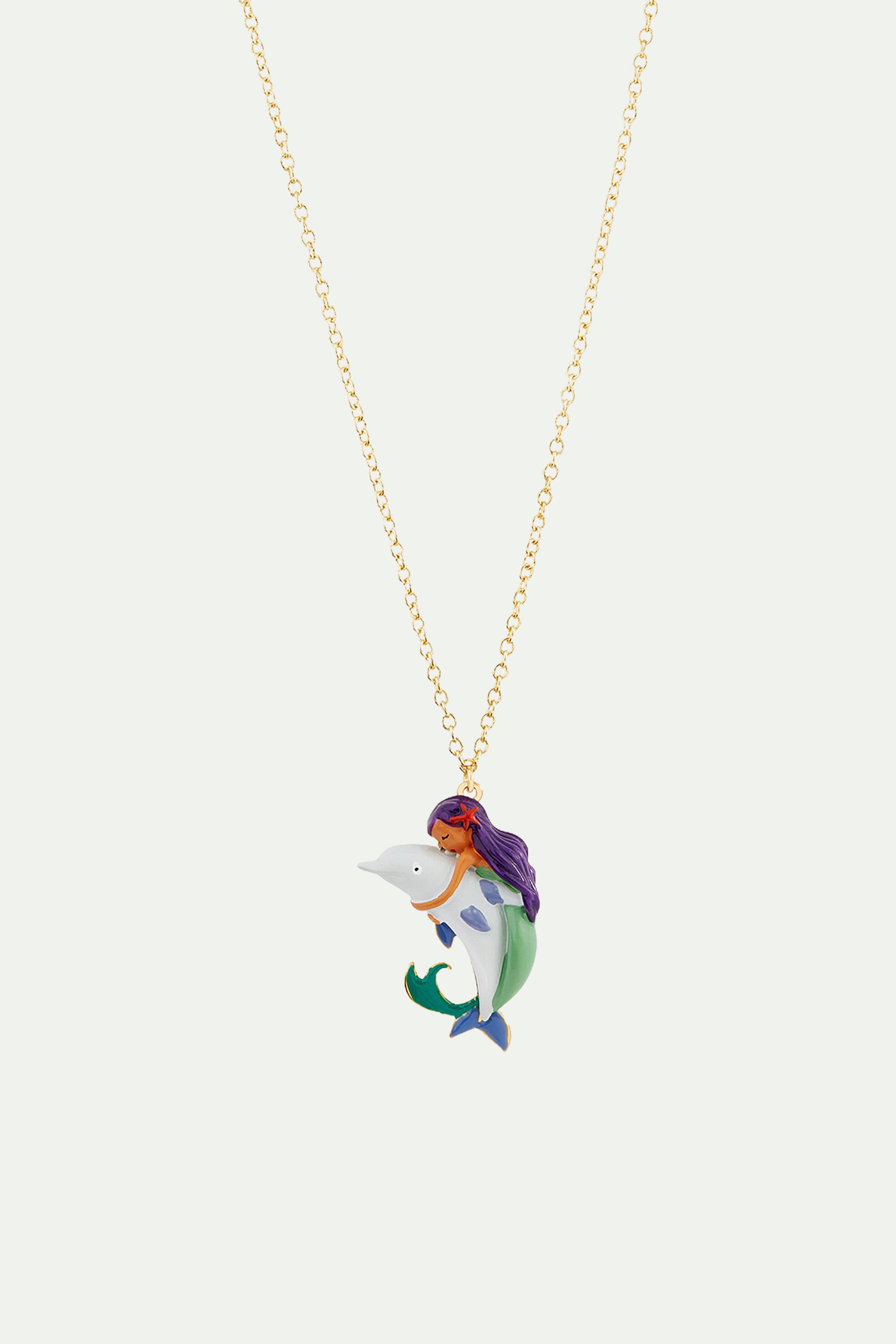 Mermaid and dolphin pendant necklace