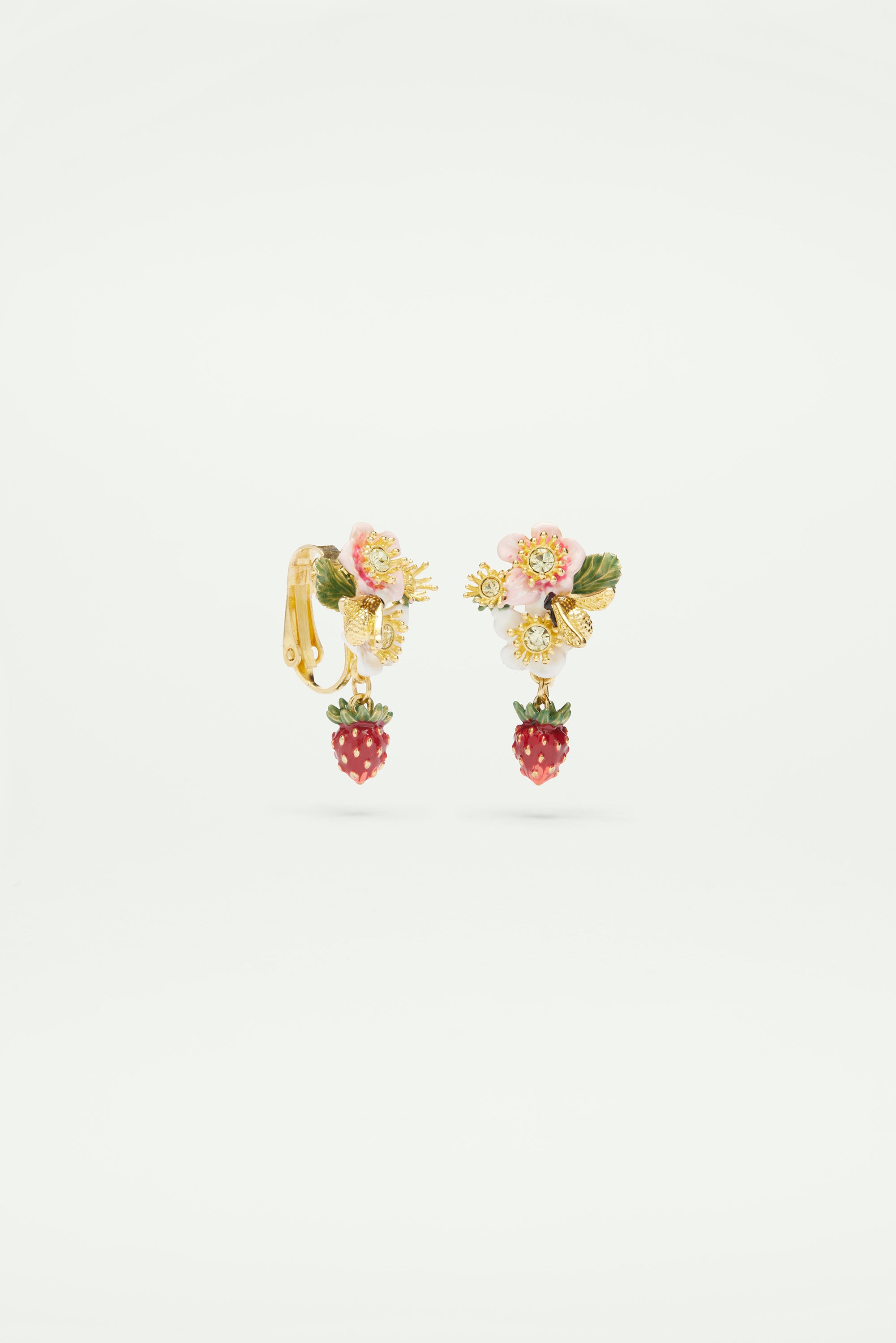 Boucles d’oreilles tiges fraise des bois et fleurs de fraisiers
