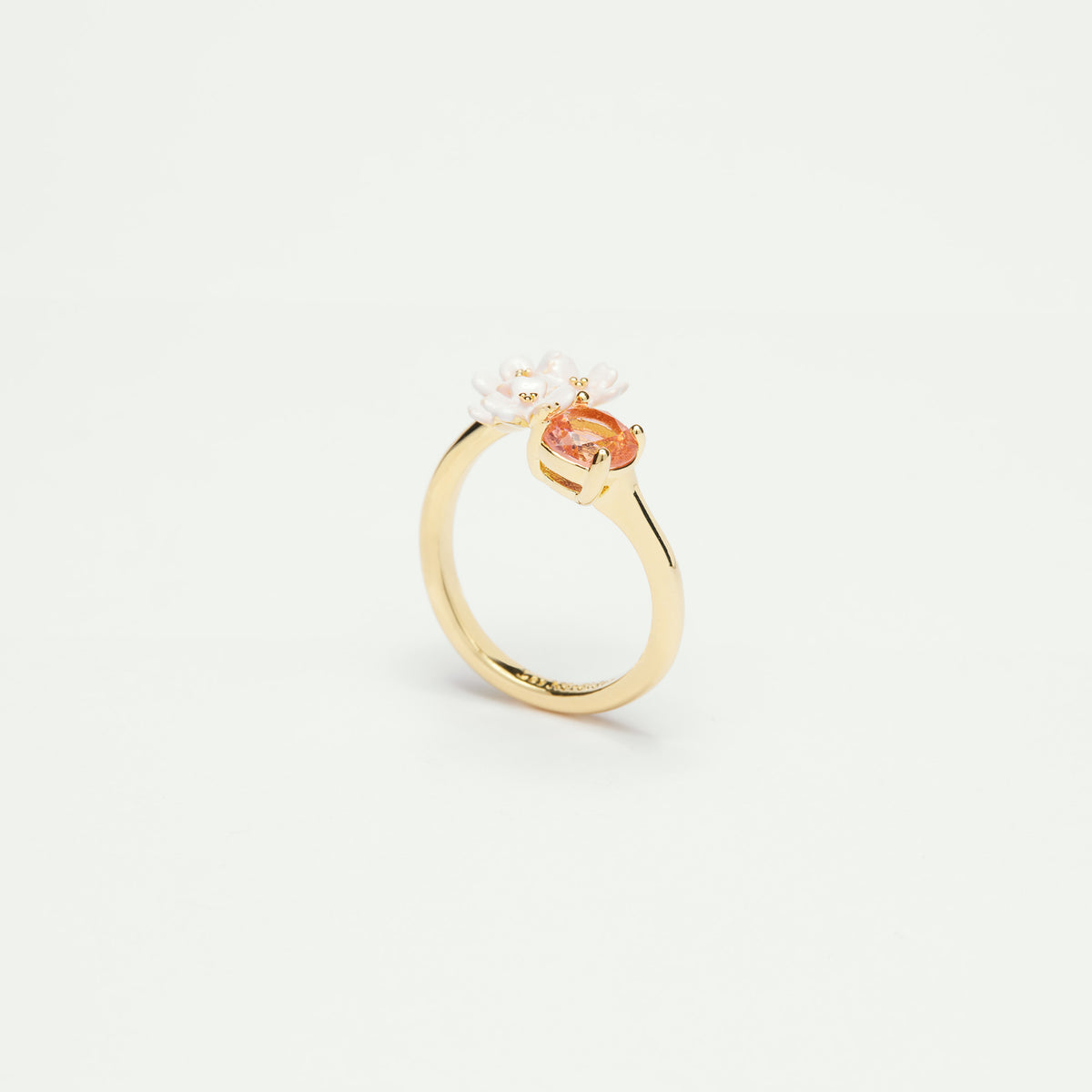 Verbena flower and round stone adjustable me and you ring