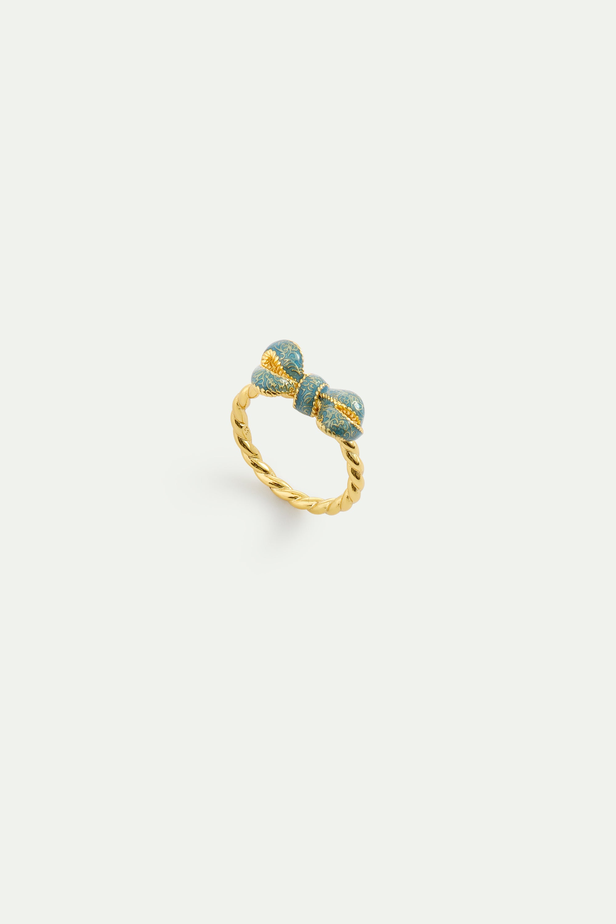 Bague ruban bleu et doré et perles de culture