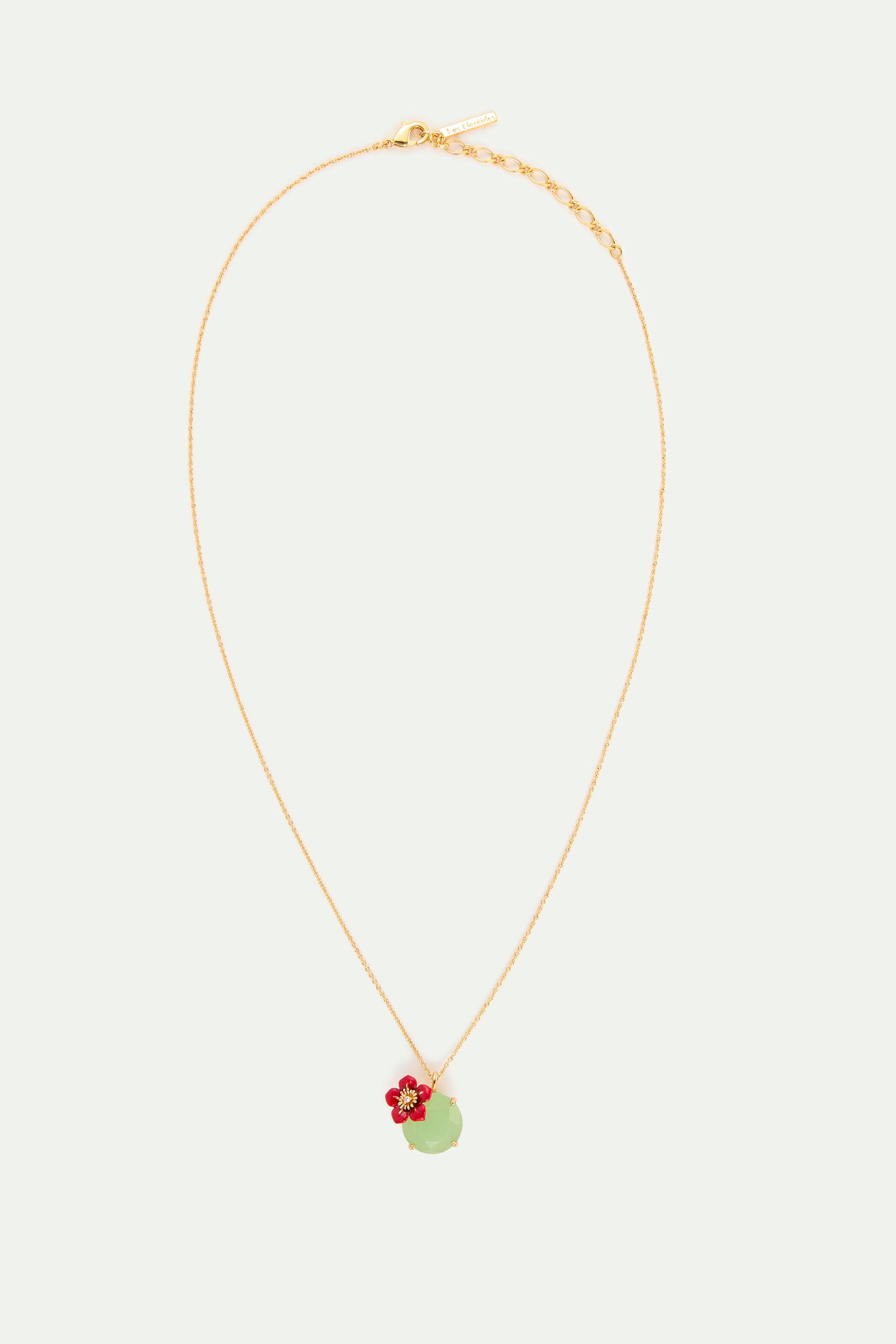 Collier pendentif pierre ronde verte et fleur de prunier