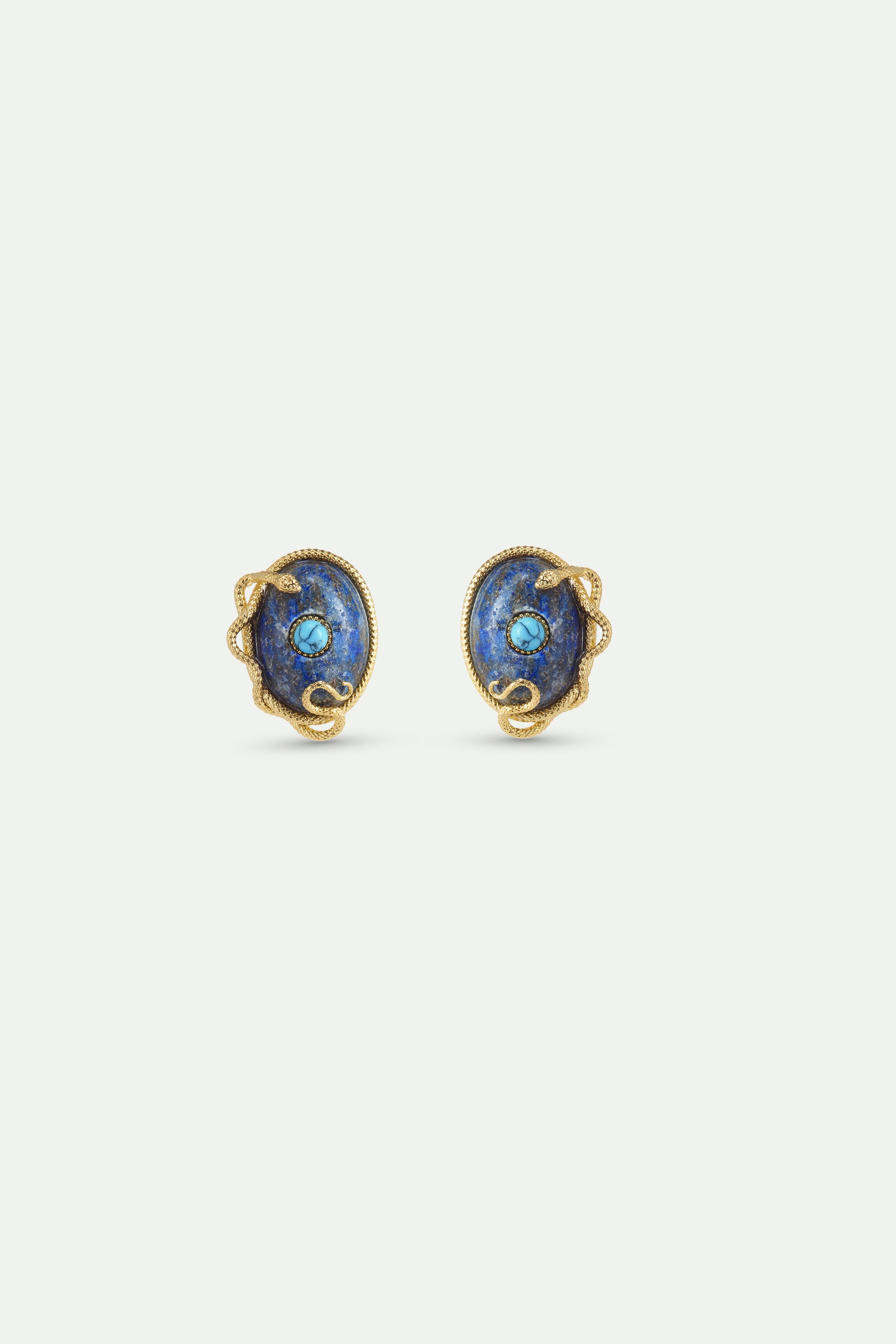 Boucles d'oreille lapis-lazuli et turquoise, serpent doré
