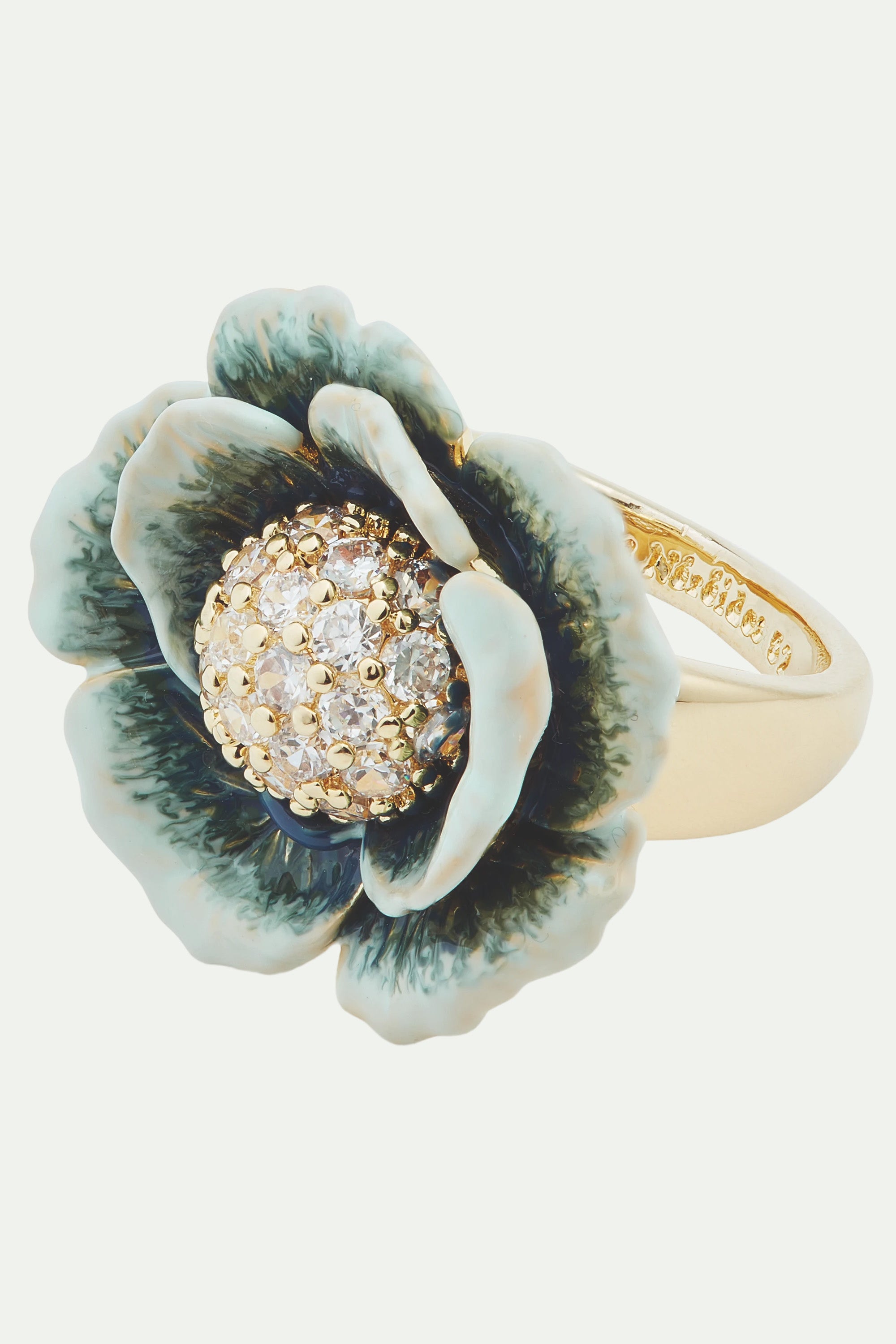Cabbage studded with white crystal cocktail ring