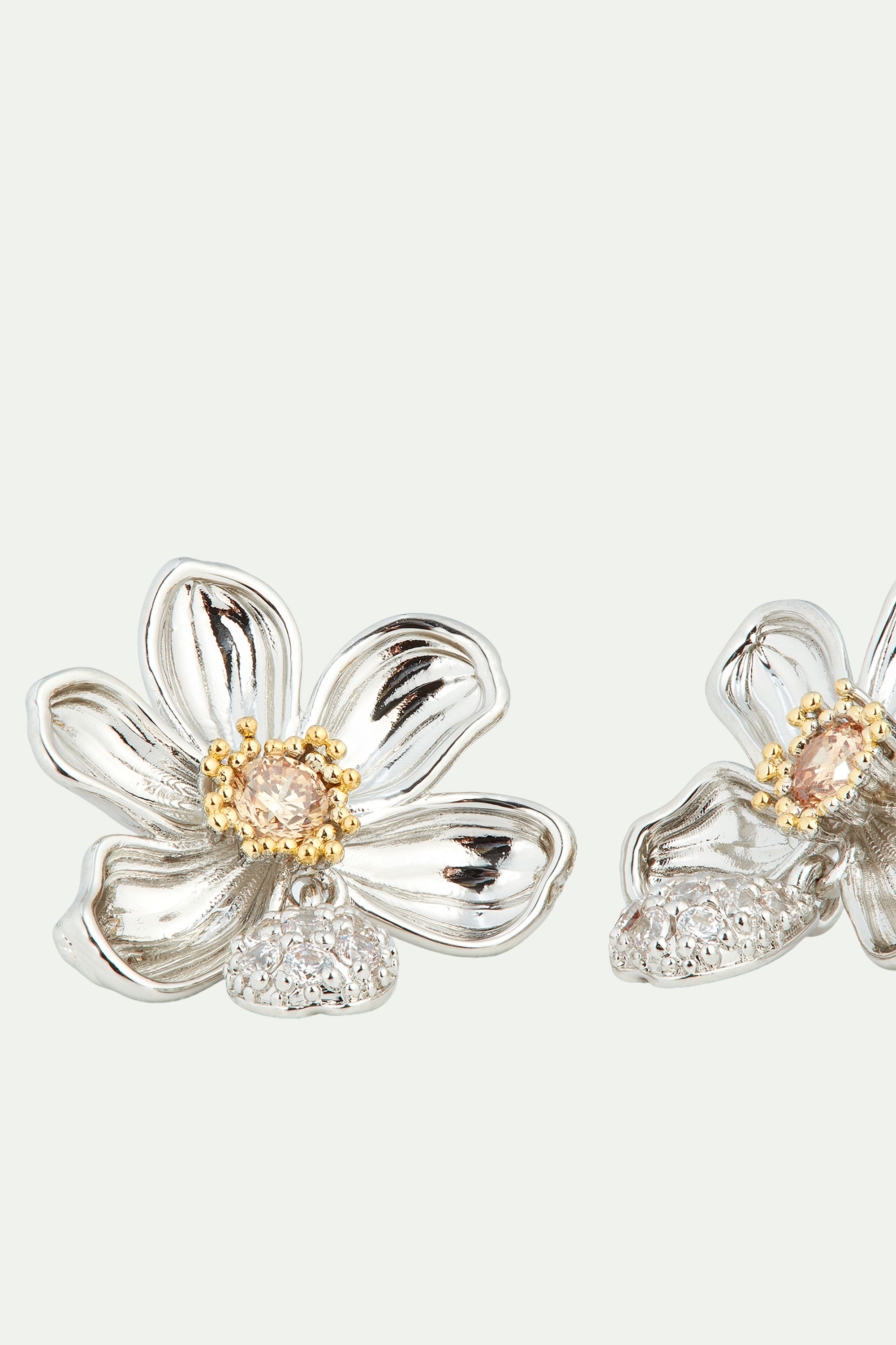 Daisy and white crystal studded petal post earrings