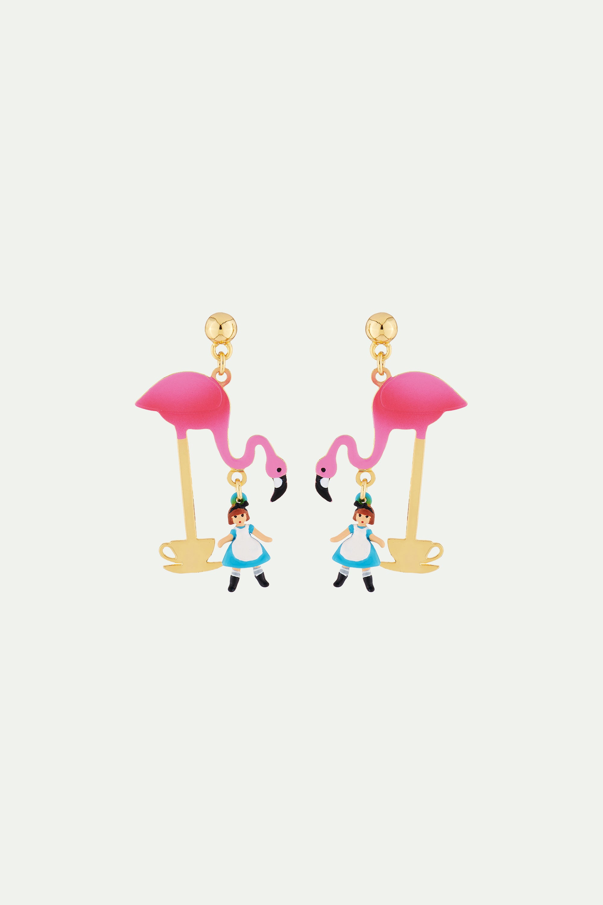 Alice and Pink Flamingo Tea Time Stud Earrings