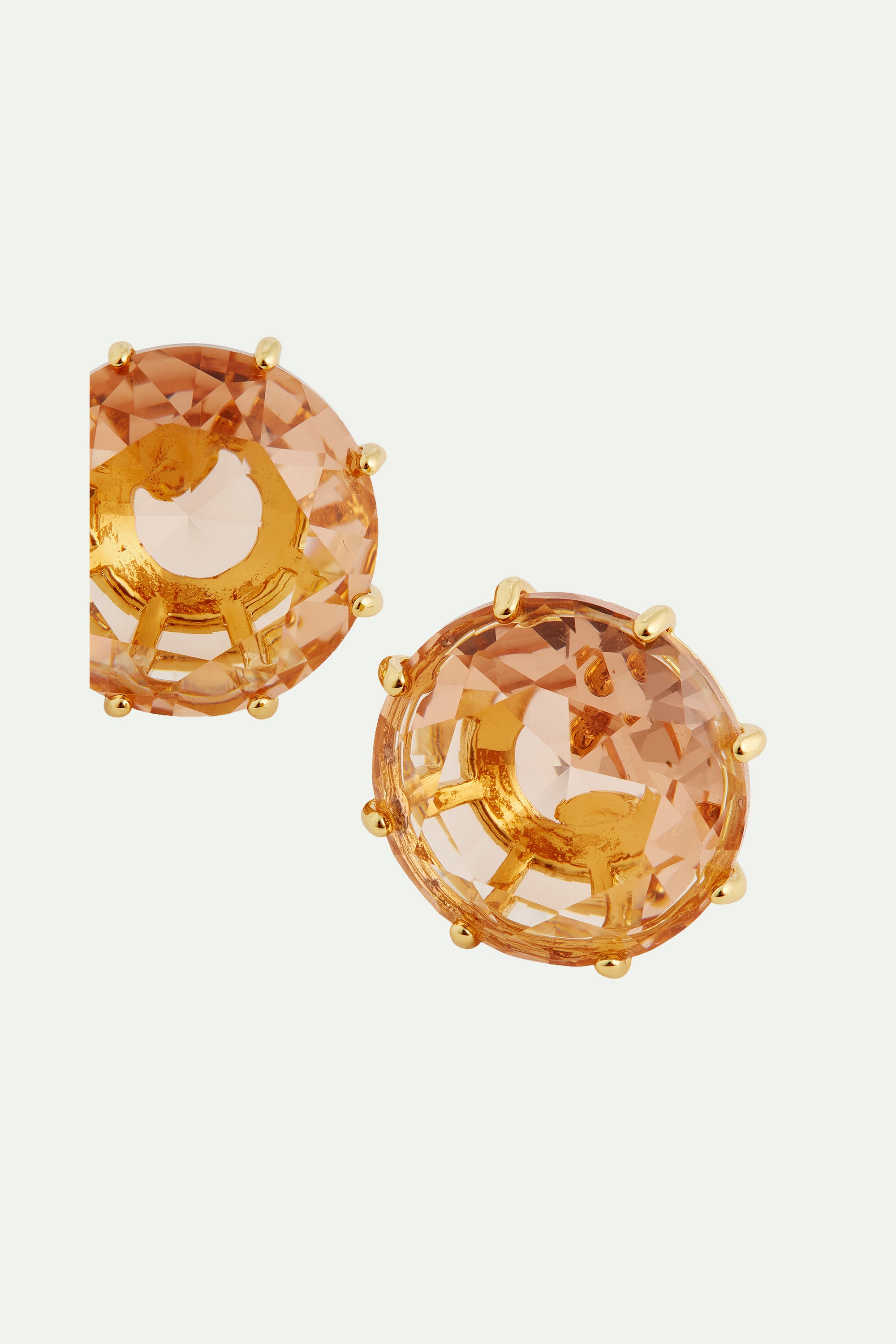 Apricot pink diamantine round stone sleeper earrings