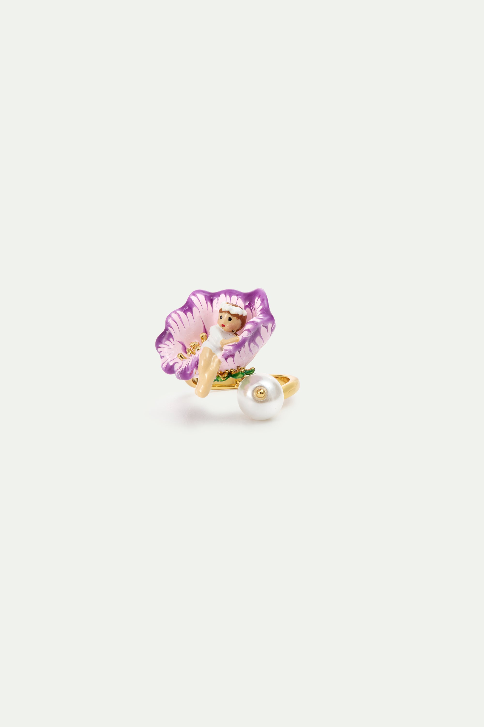 Bague ajustable fleur de mauve, Petite Poucette et perle fantaisie
