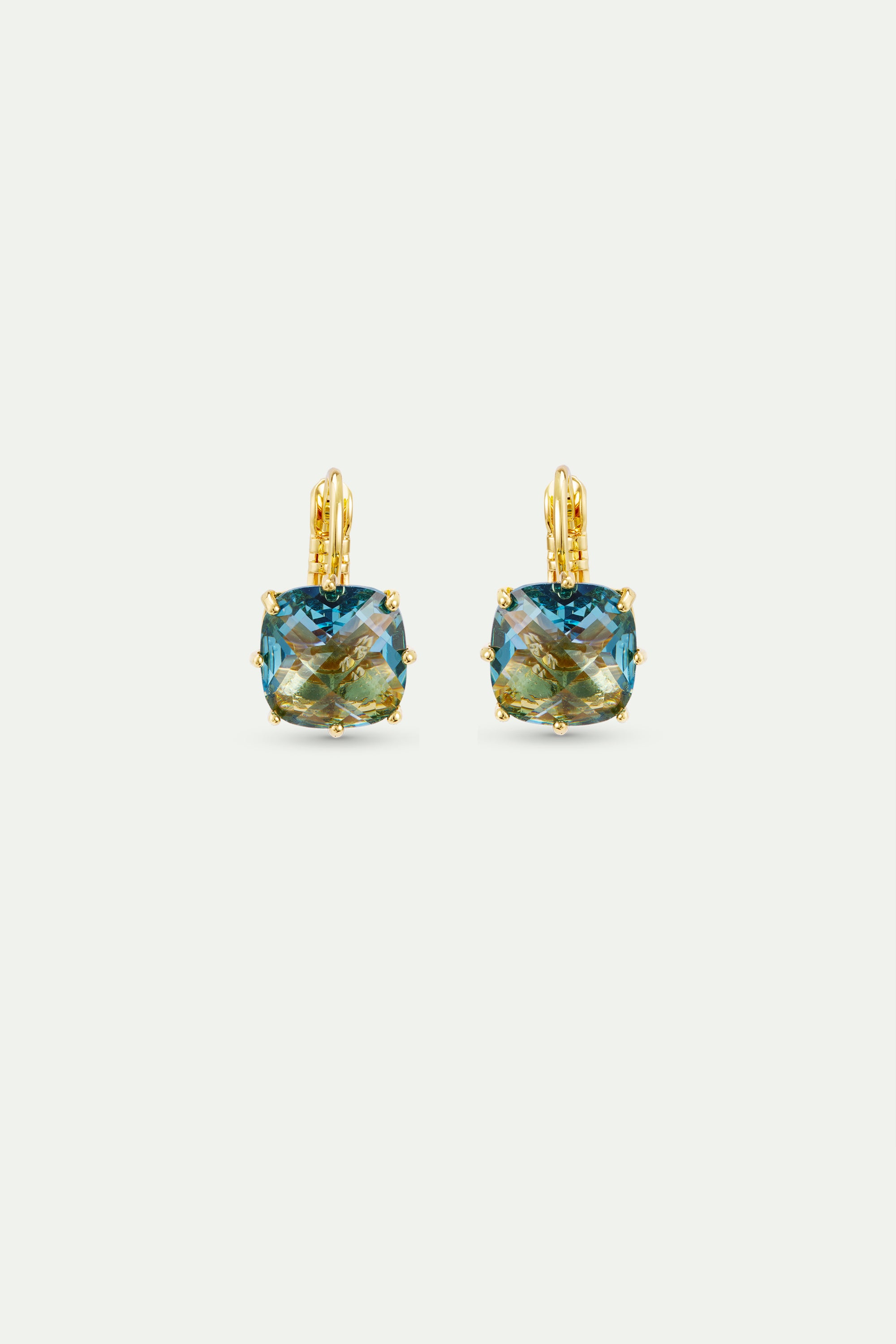 Boucles d'oreilles dormeuses Diamantine pierre carrée Acqua Azzura