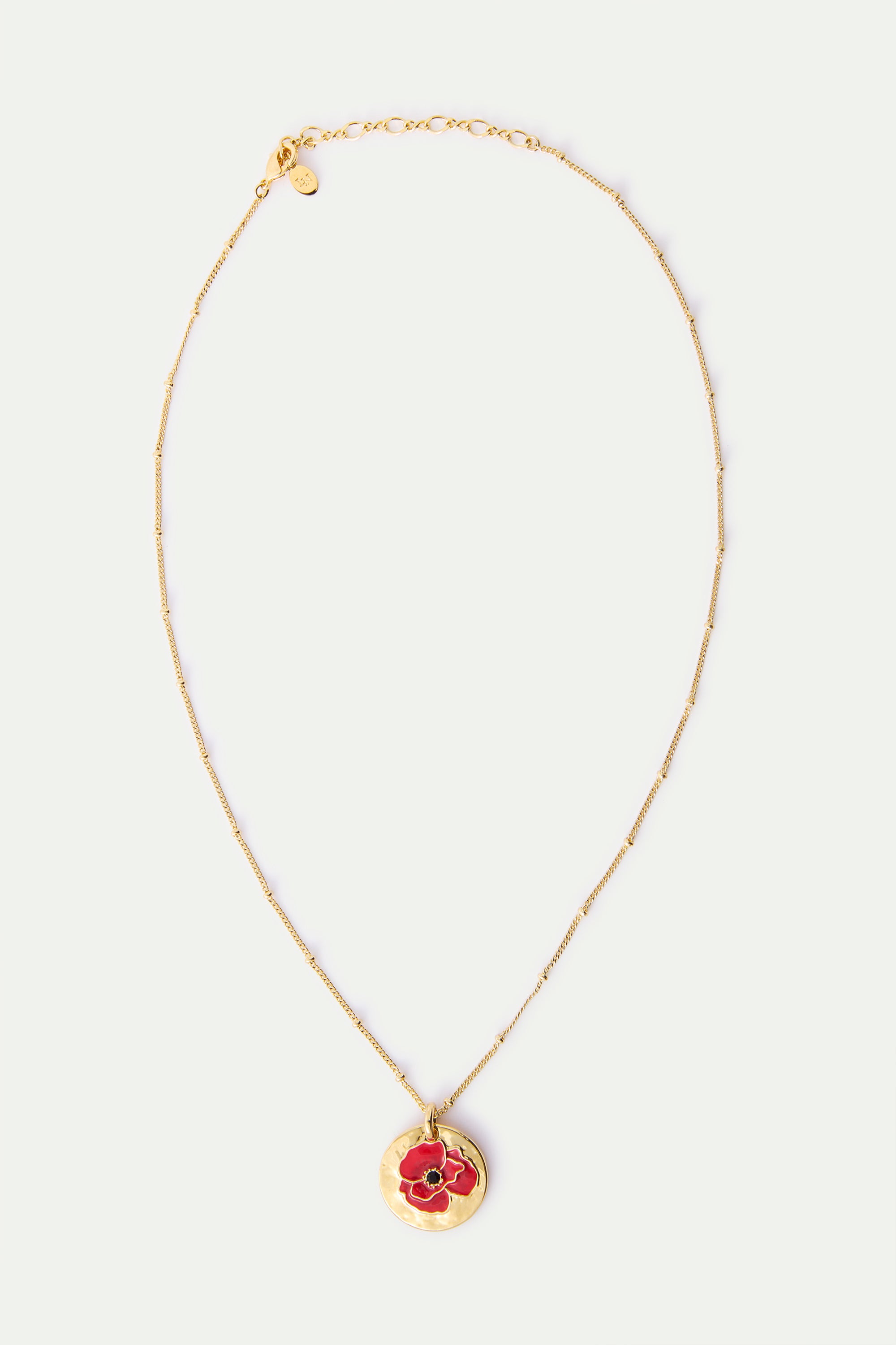 Collier pendentif médaille dorée coquelicot