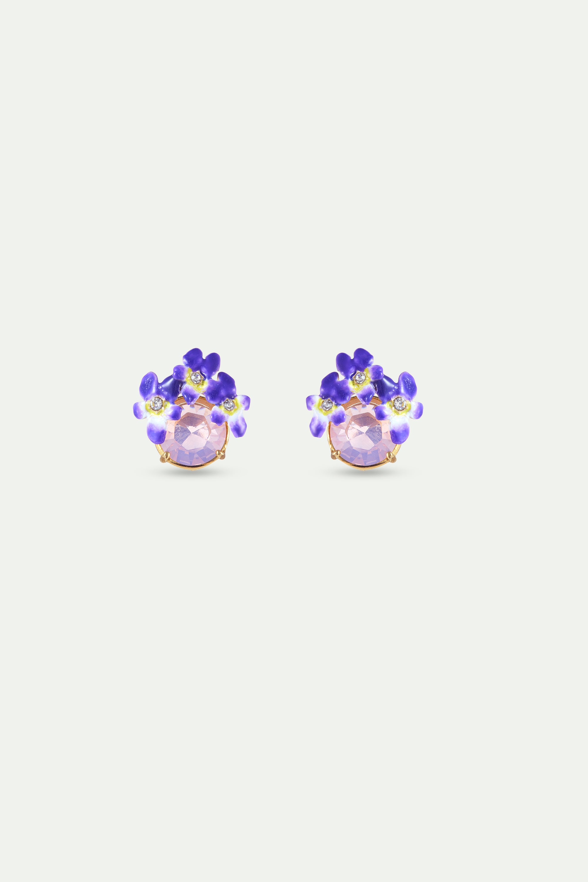 Boucles d'oreilles pierre ronde facettée rose et violettes