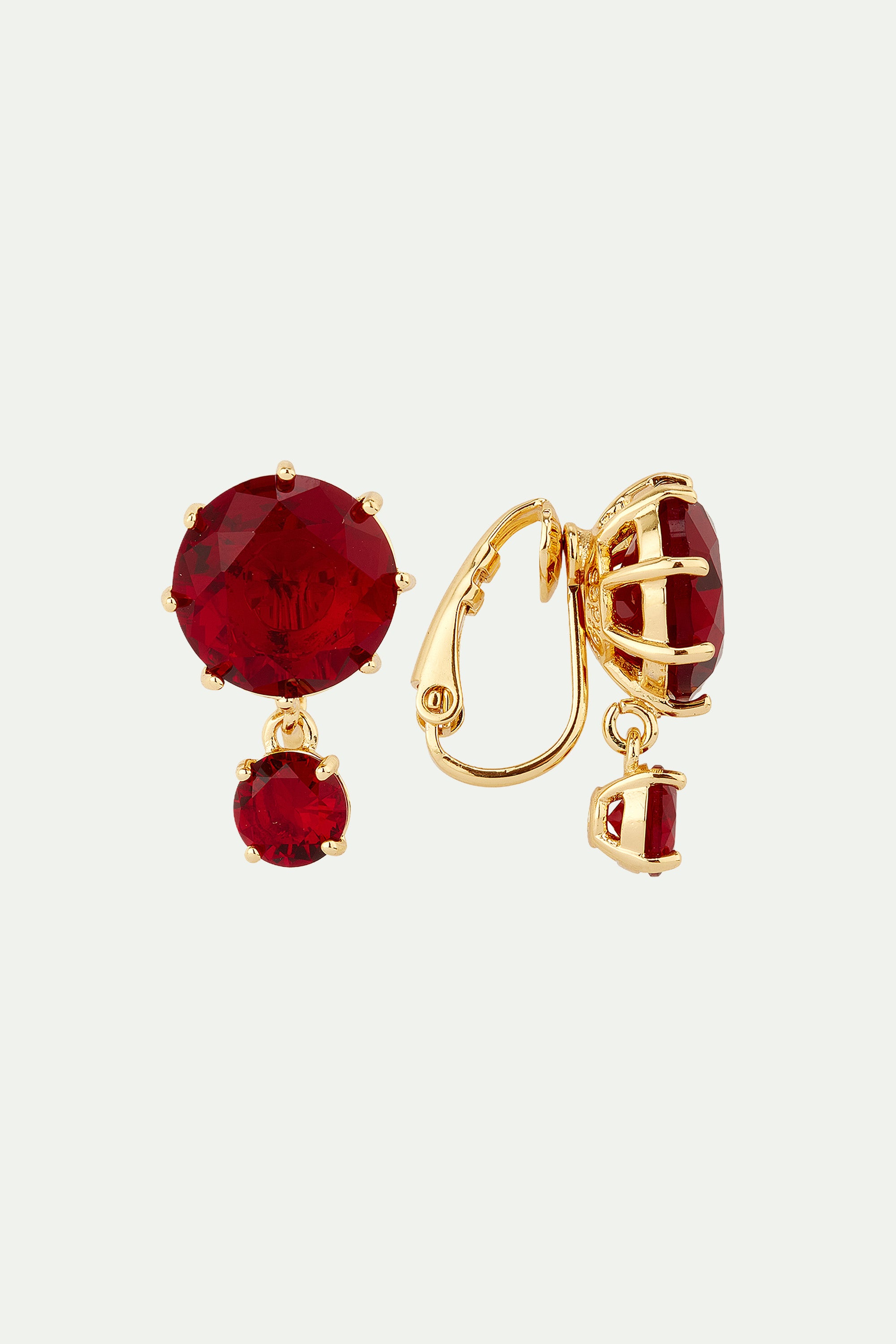 Garnet red diamantine Round stone post earrings