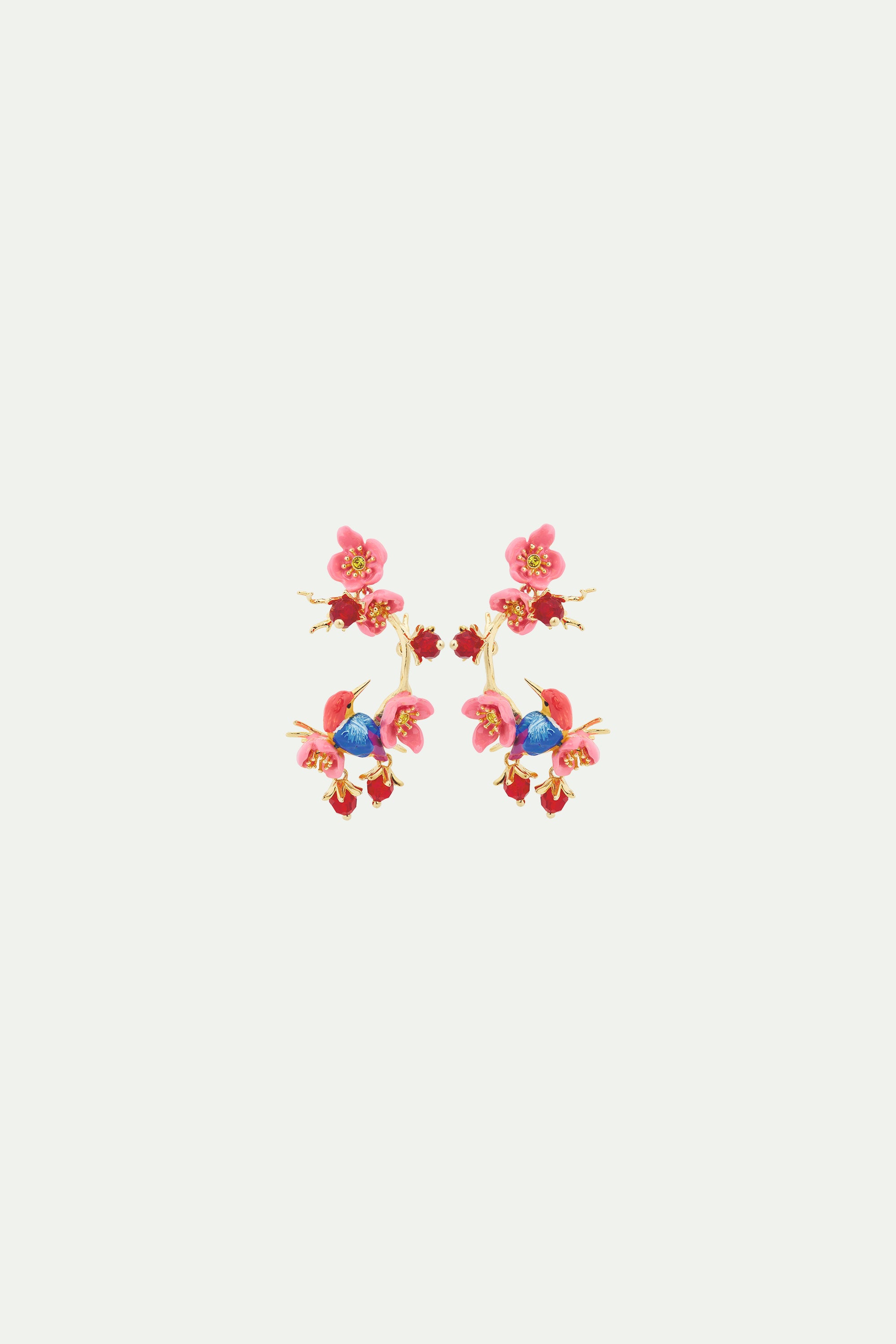 Boucles d'oreilles tiges martin-pêcheur et fleurs de prunier