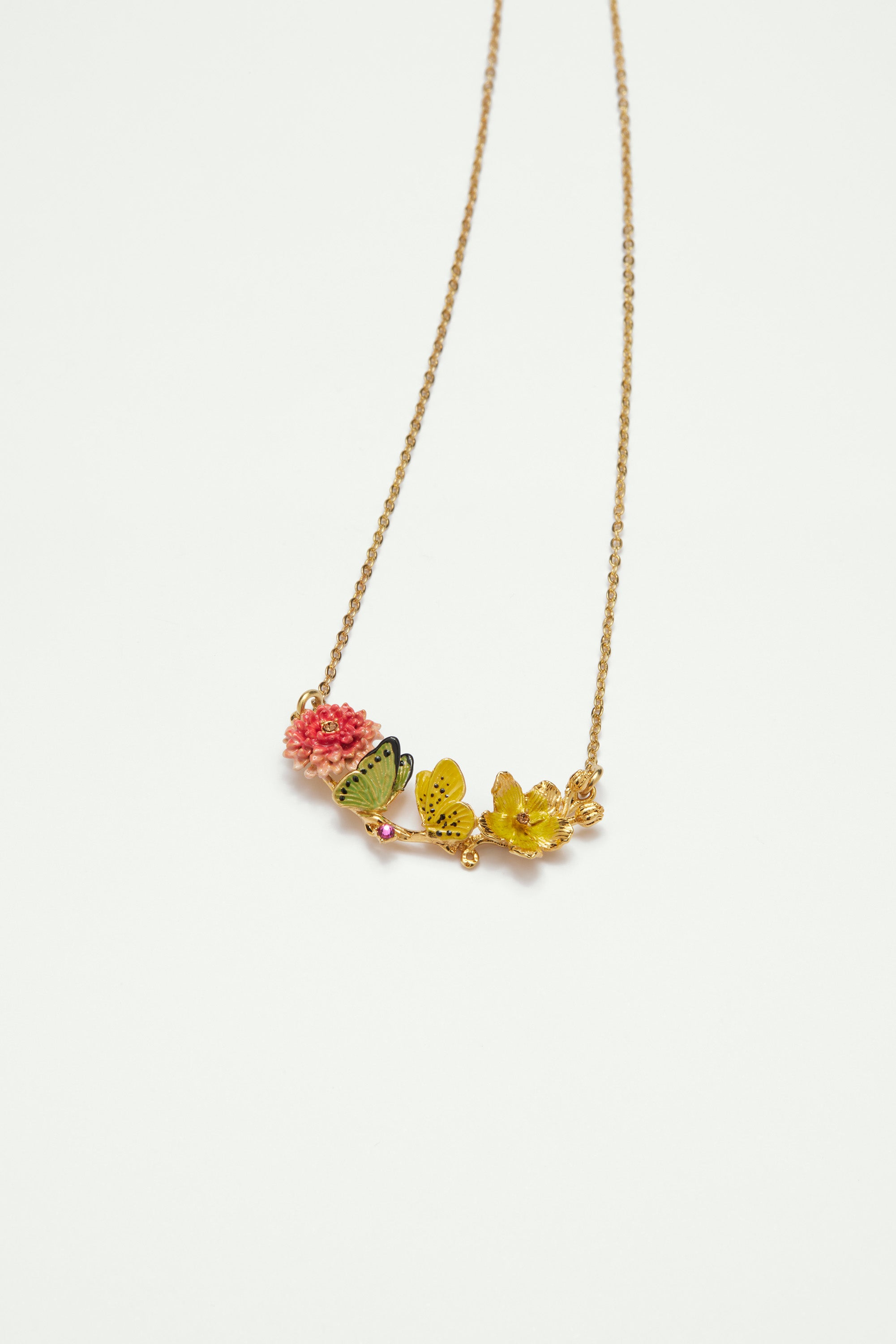 Collier plastron papillons et fleurs