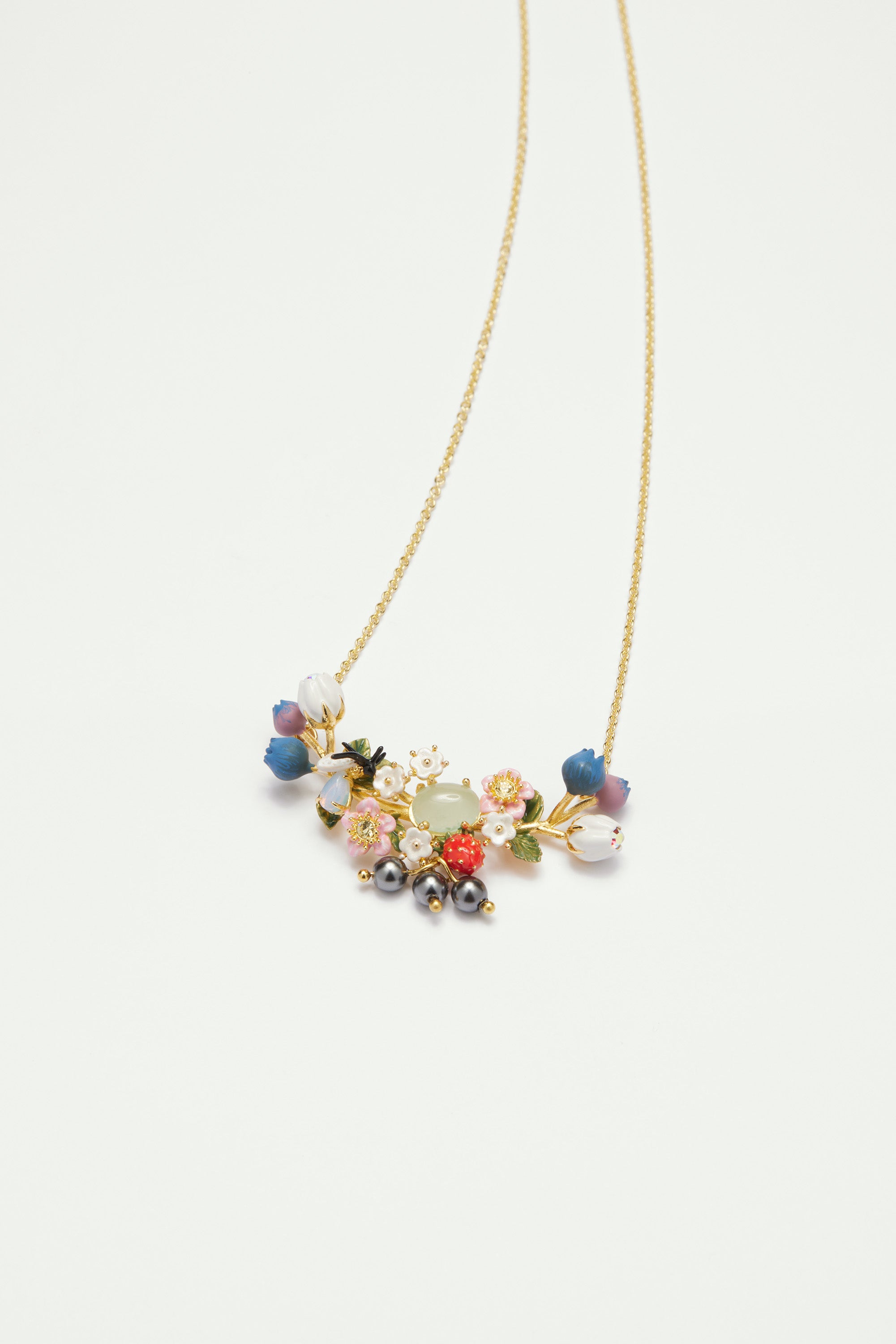 Blueberry, firefly and round cut stone statement necklace