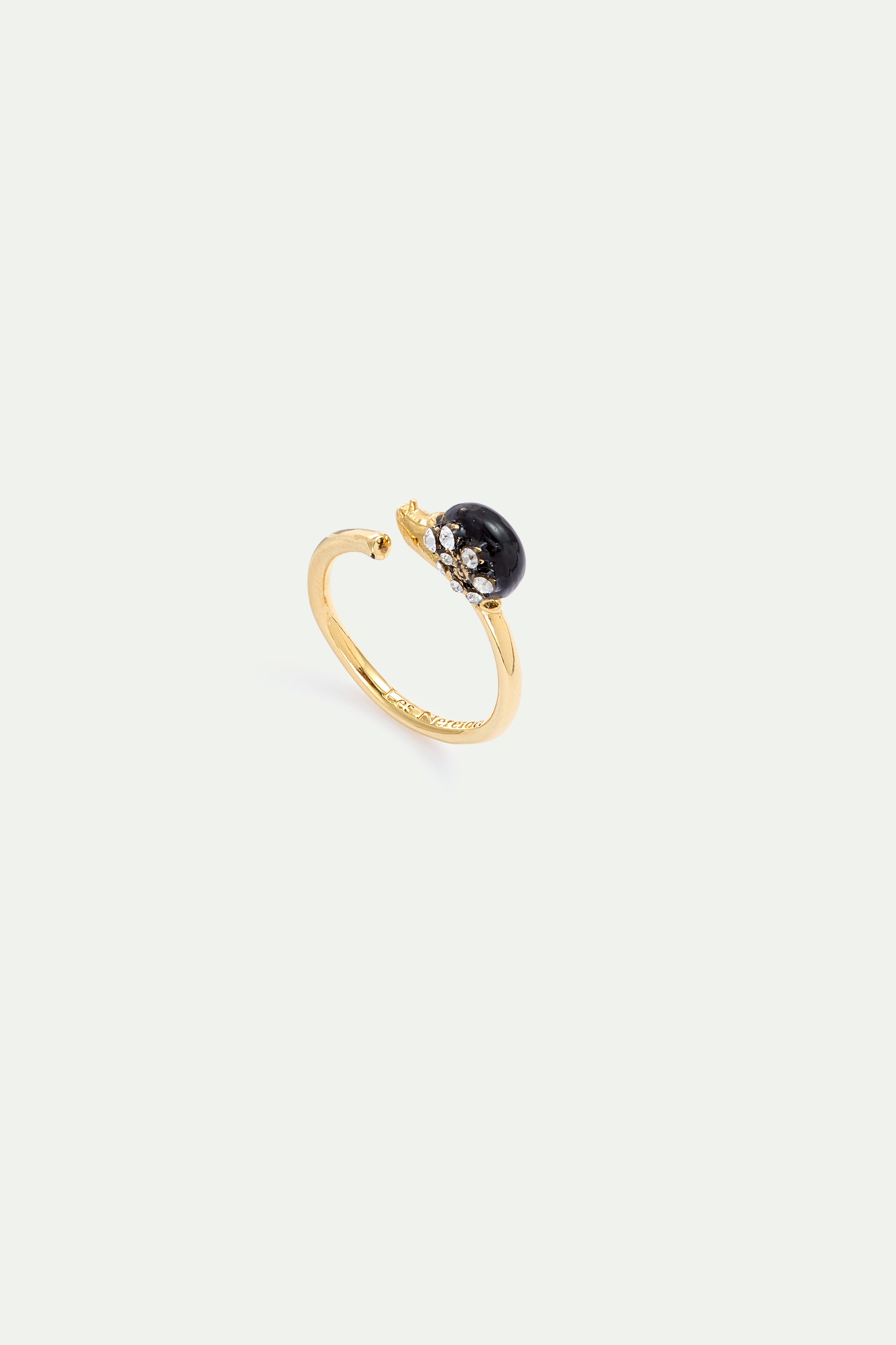 Bague ajustable escargot noir et doré, cristaux