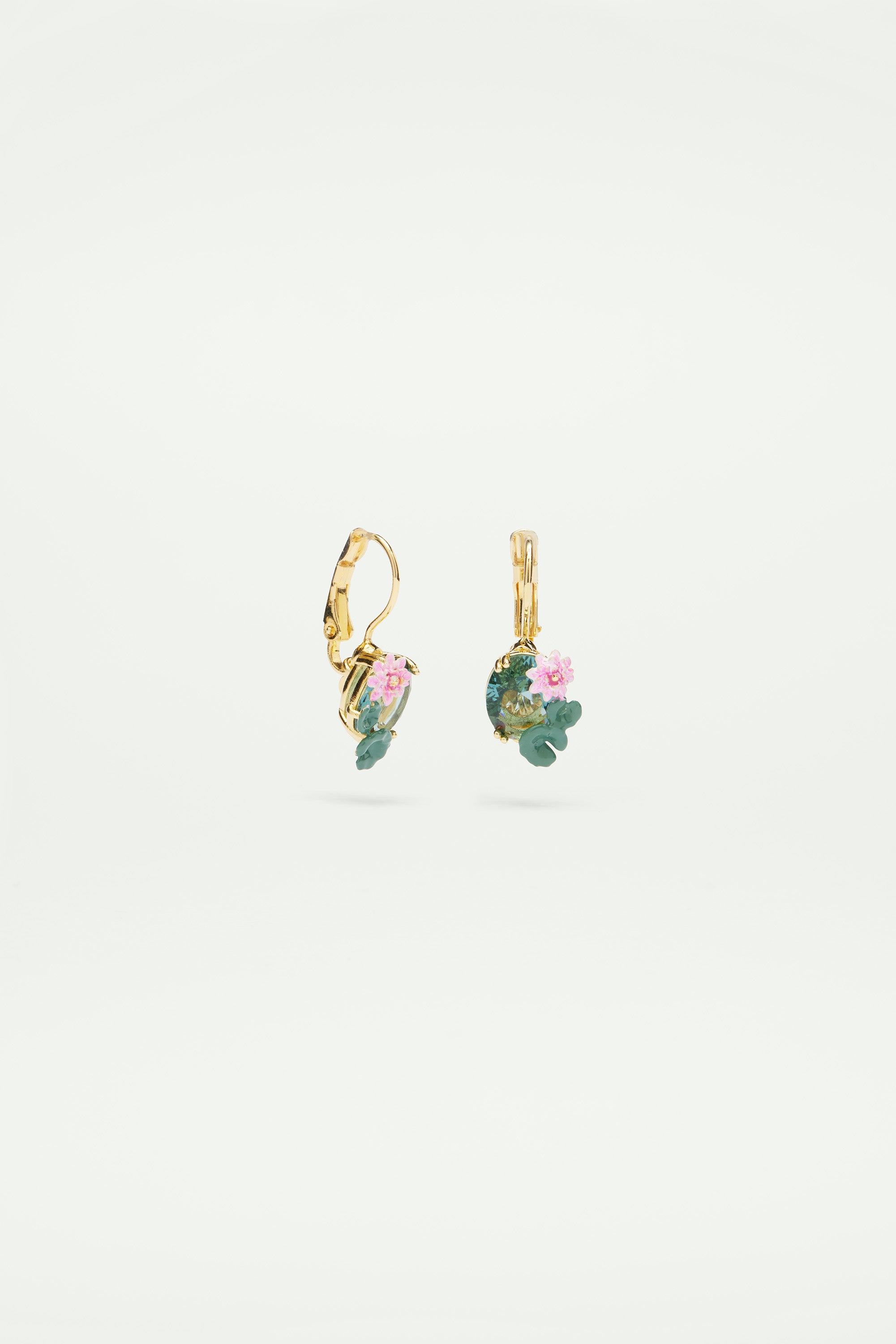 Lotus flower and blue stone sleeper earrings