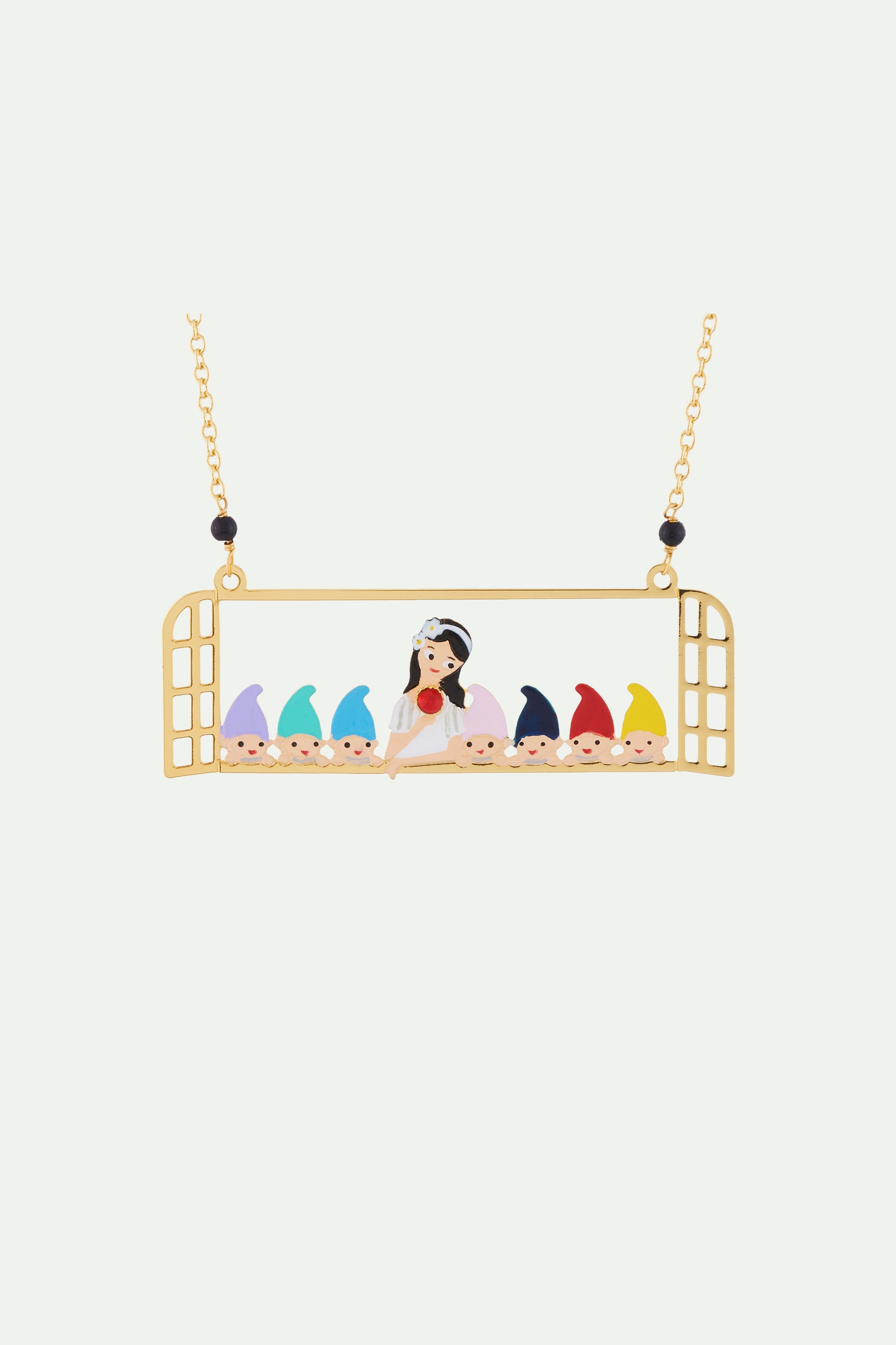 Snow White and the 7 dwarfs at the window of their ccottage necklace