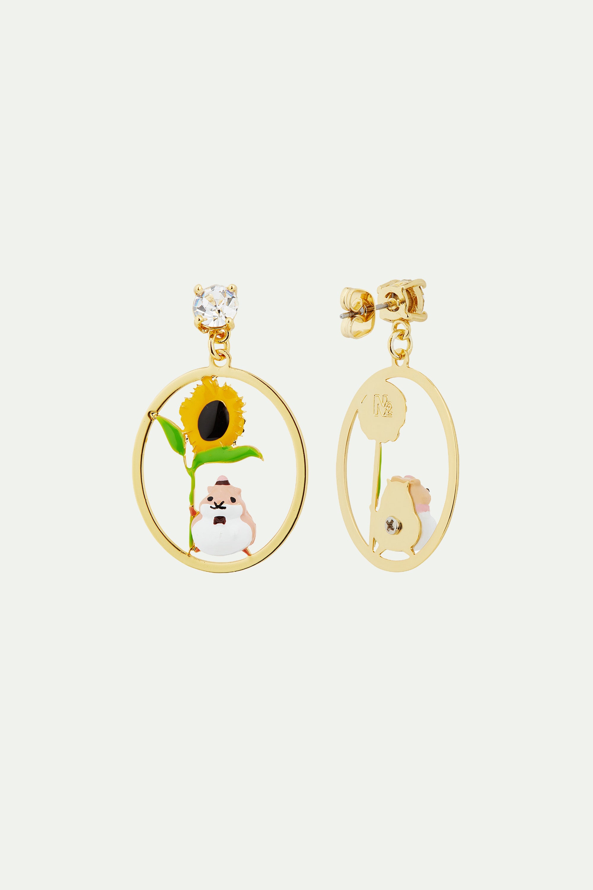 Boucles d'oreilles asymétriques hamsters et fleurs