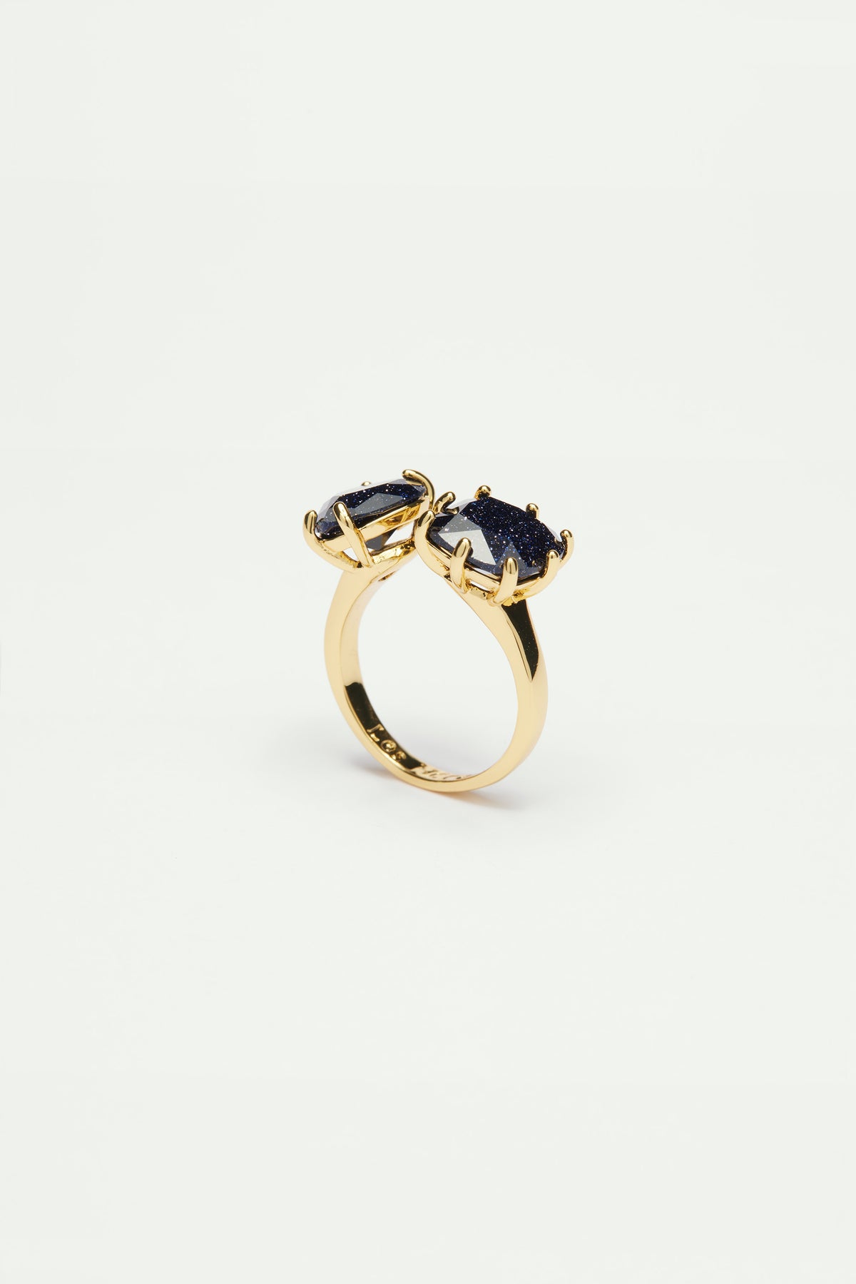 Bague ajustable toi et moi pierres cœur et carré la diamantine bleu nuit pailleté