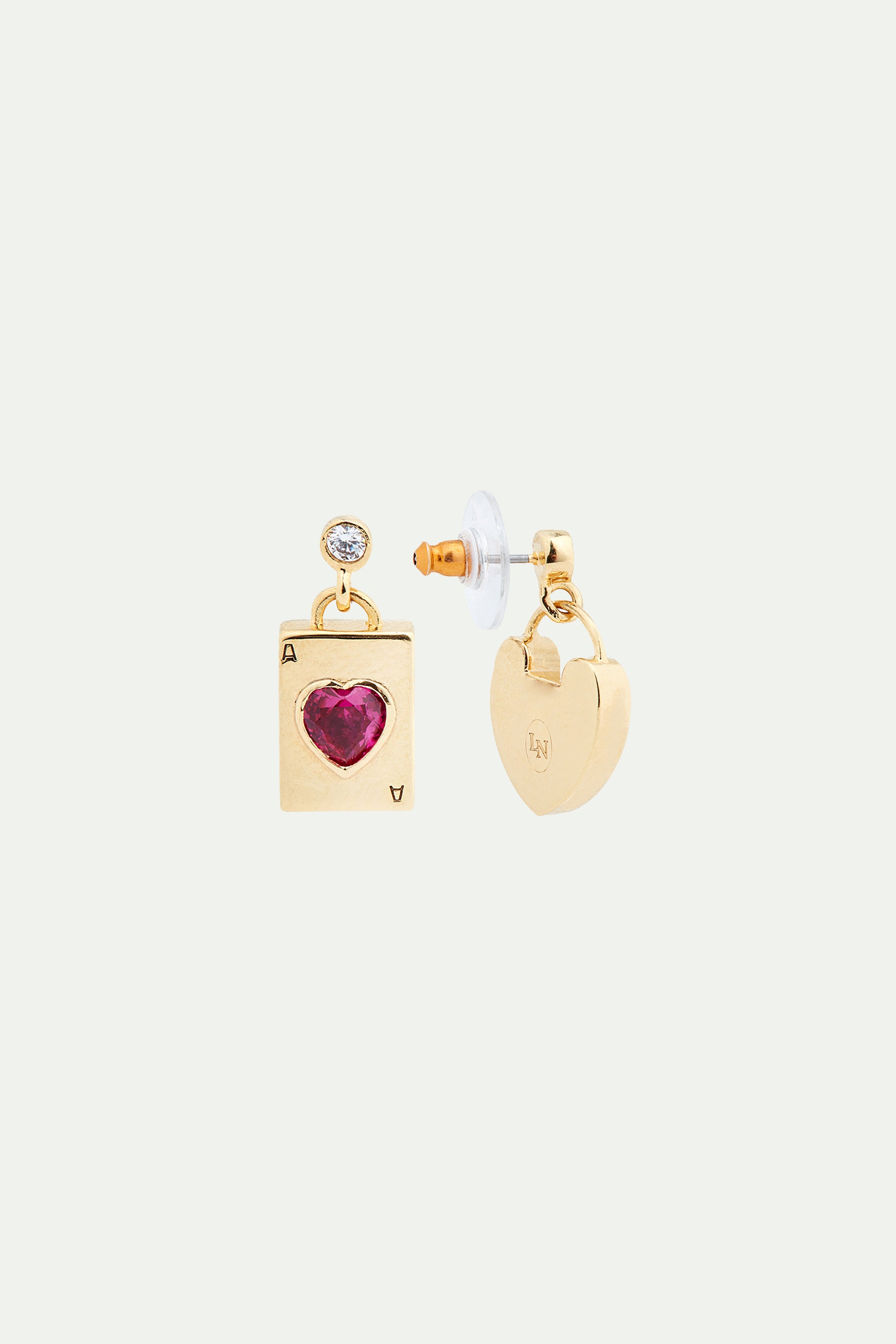Boucles d'oreilles asymétriques cadenas coeur et carte coeur