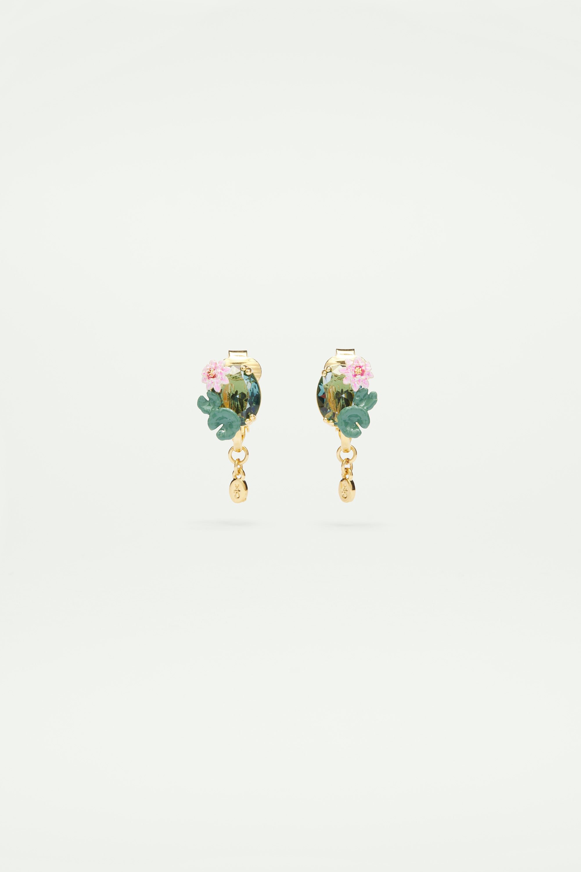 Boucles d'oreilles clips  fleur de lotus et pierre bleue