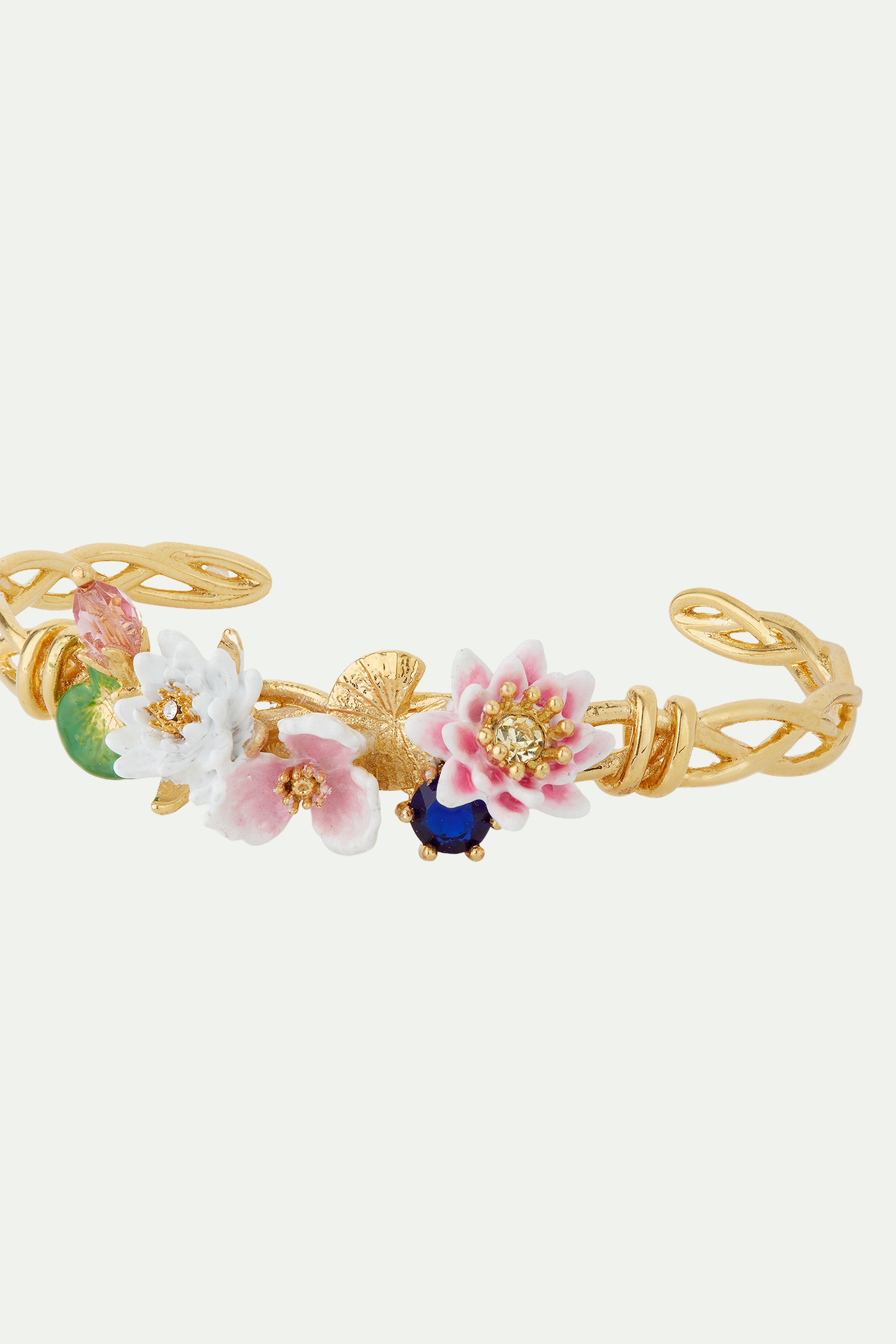 Bracelet jonc jardin de nymphéas et pierre bleue