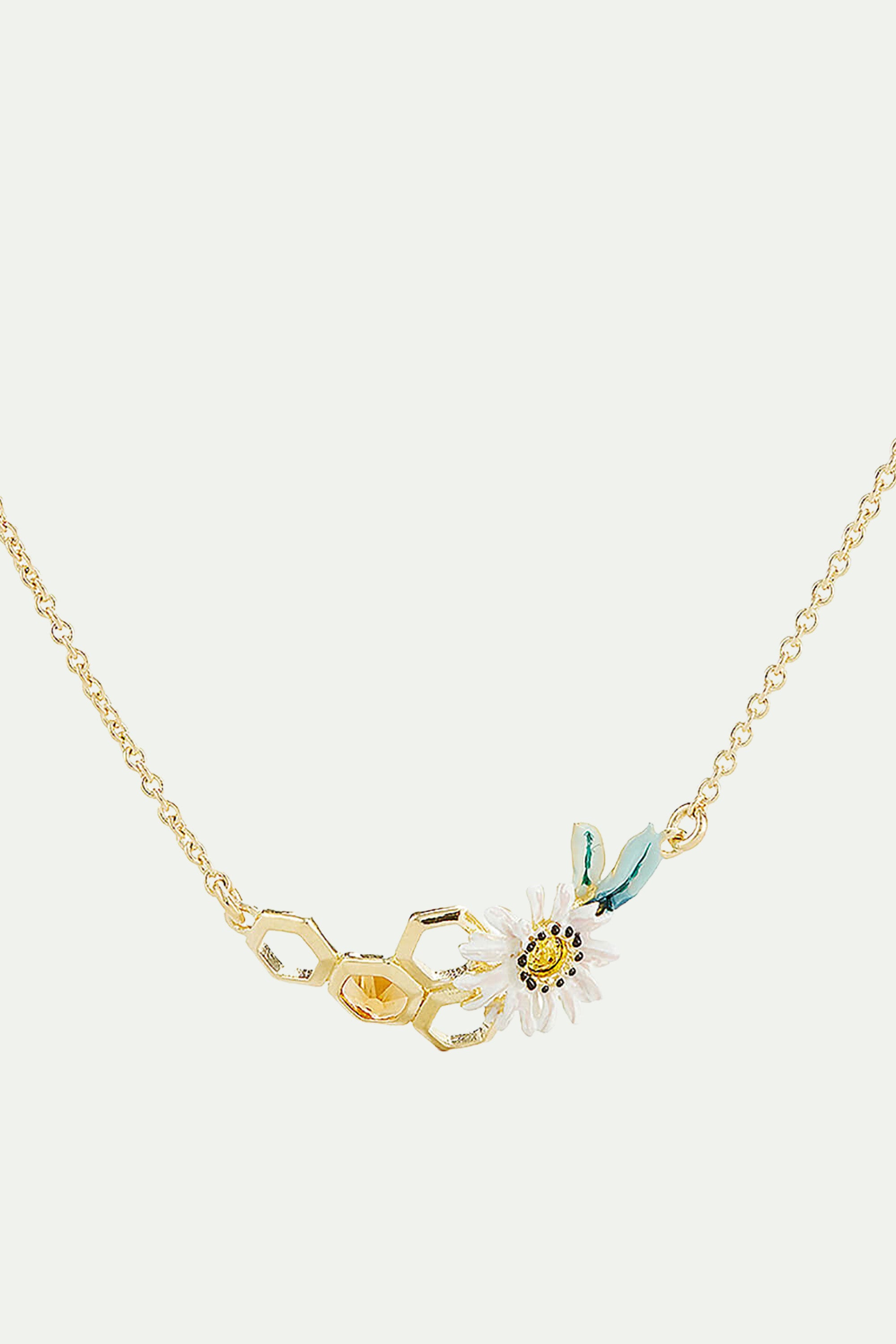 Marguerite and honeycombs collar necklace