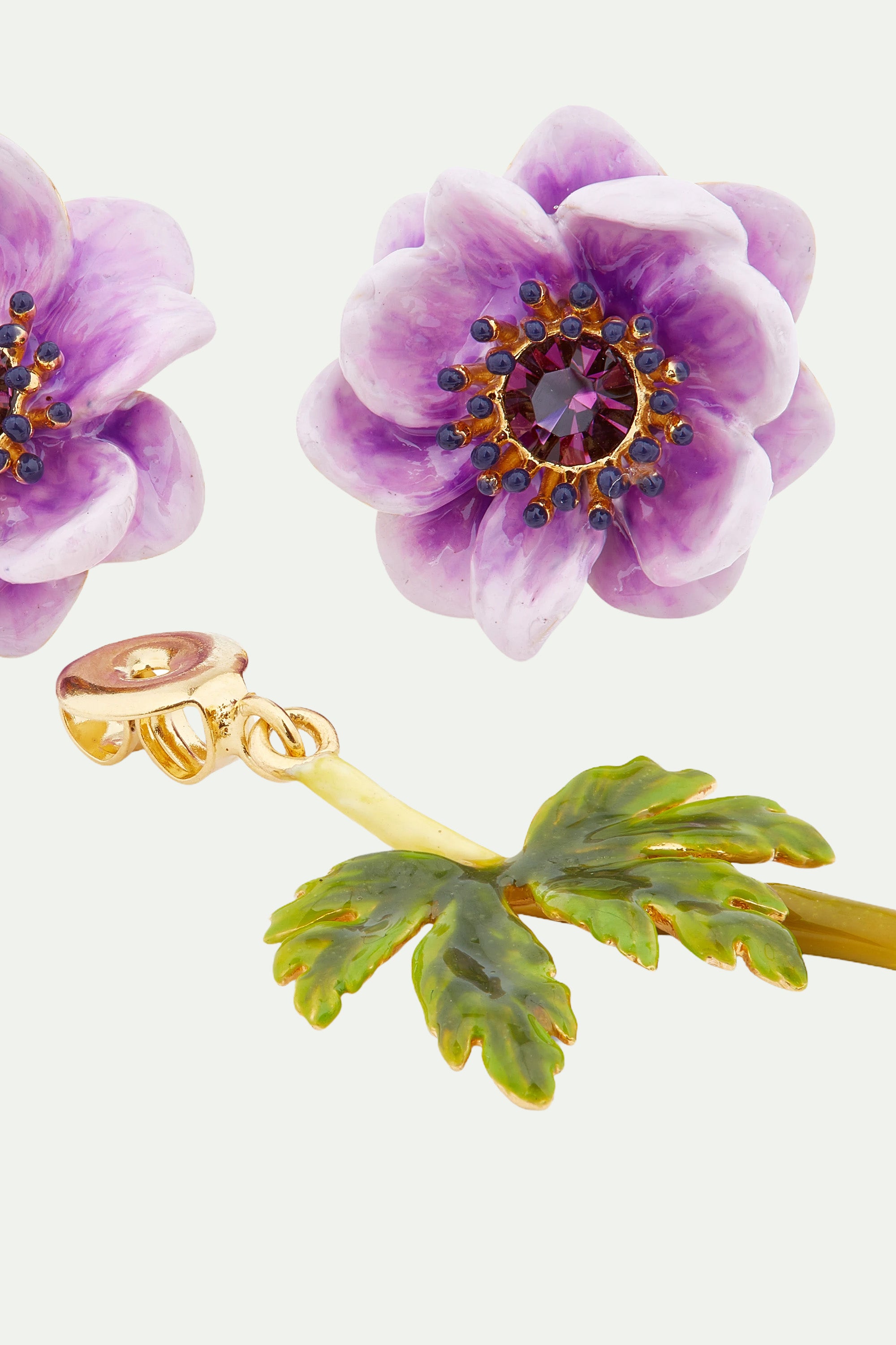Purple anemone asymmetrical post earrings