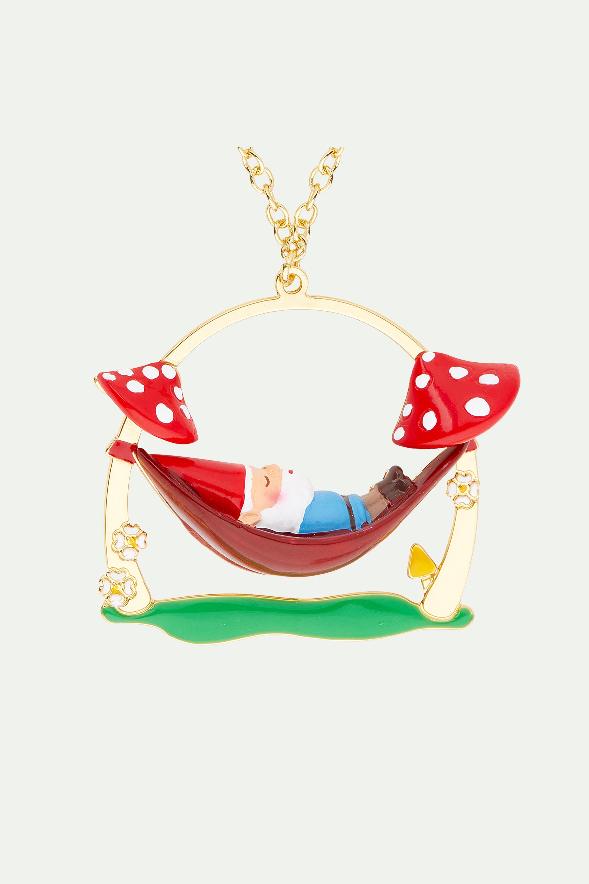 Garden gnome and hamac pendant necklace