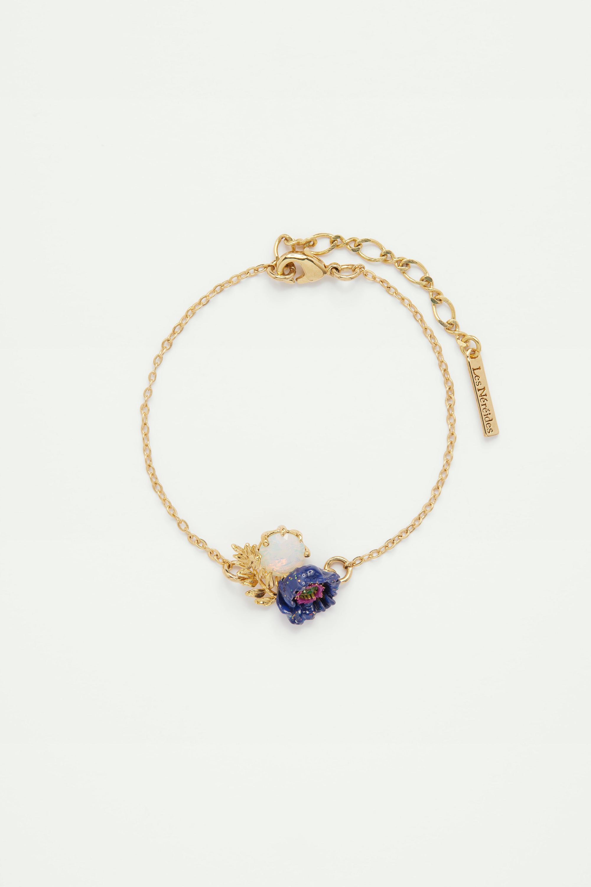 Anemone flower and crystal fine bracelet