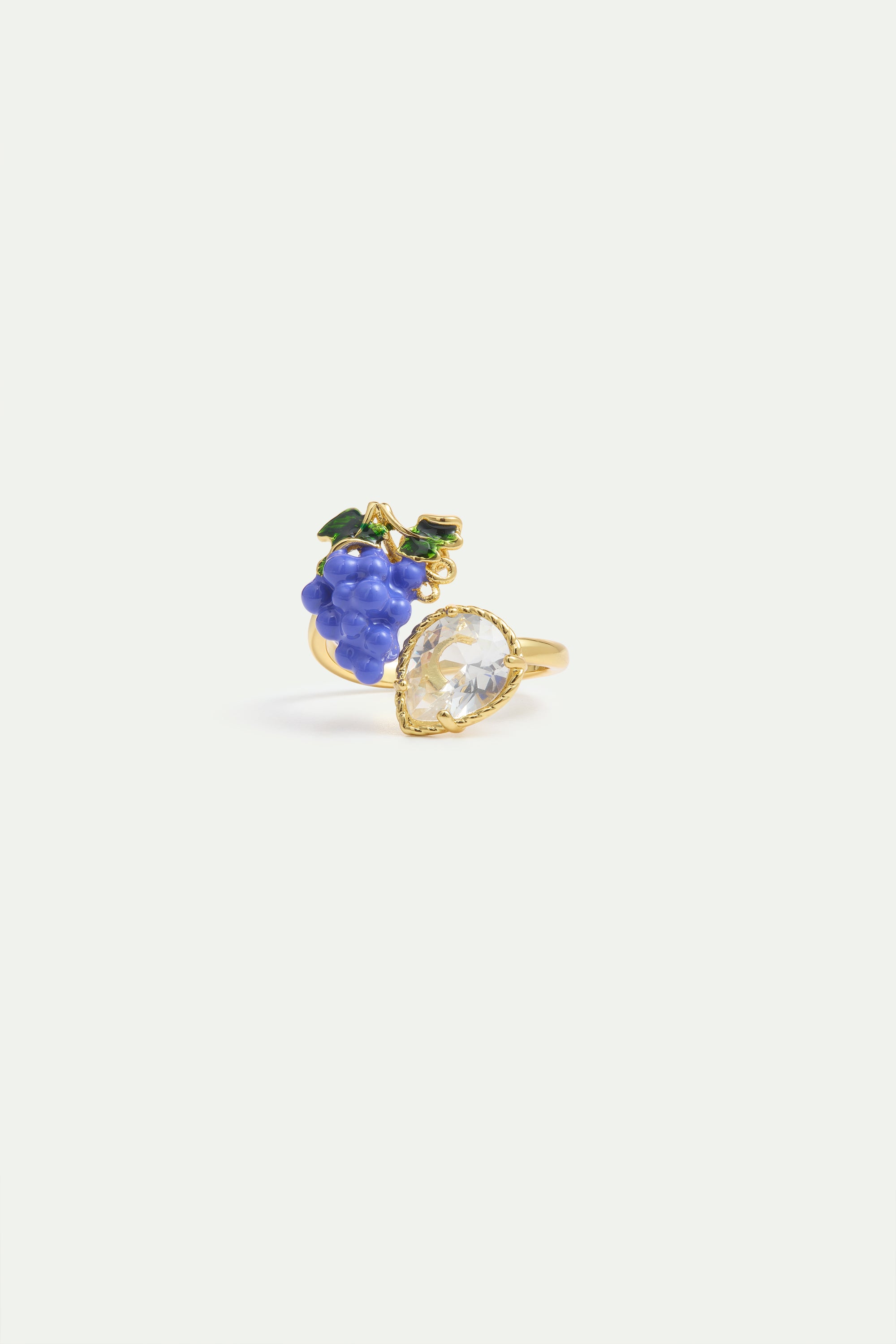 Bague ajustable raisins et pierre facettée blanche