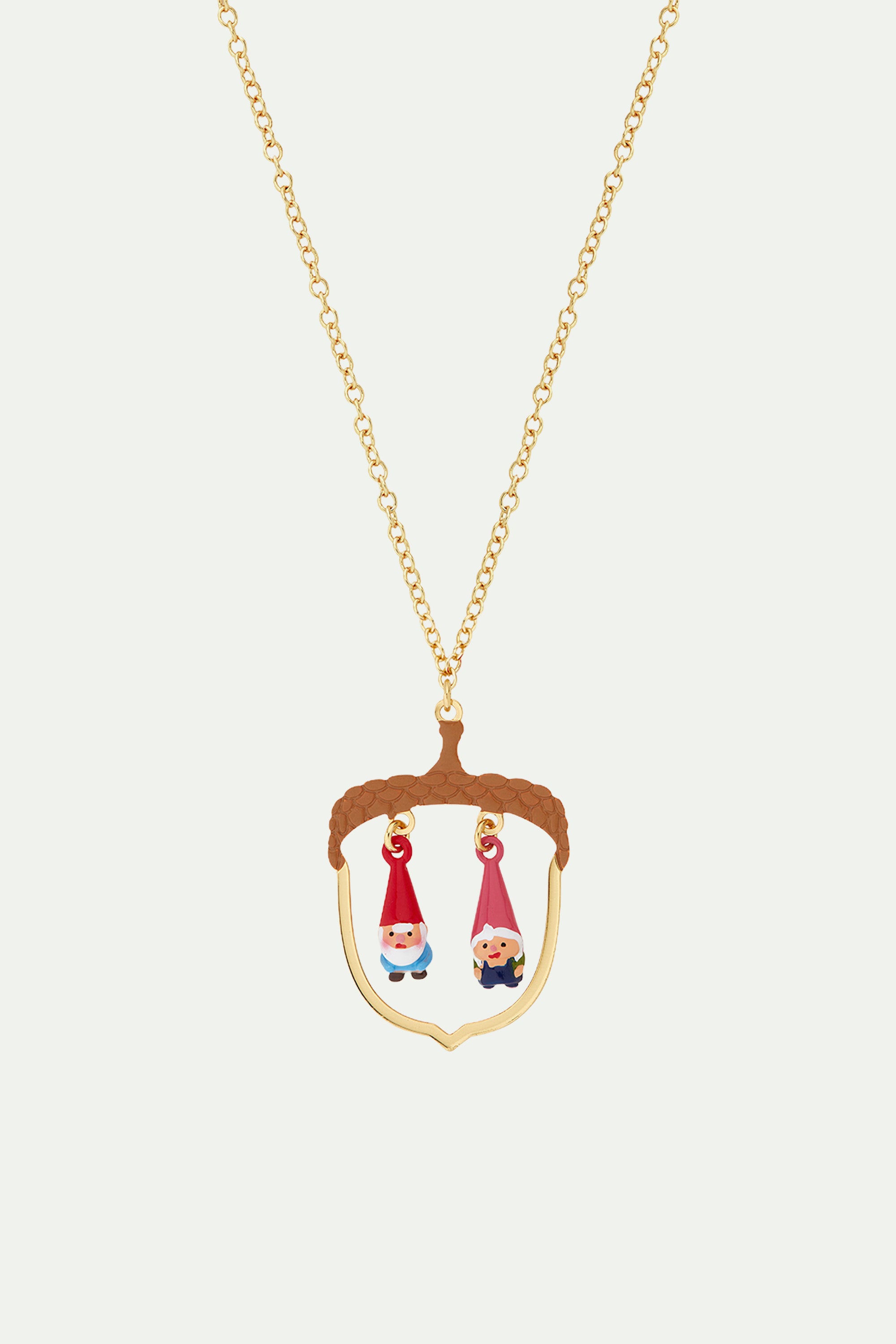 Hazelnut and garden gnome pendant necklace