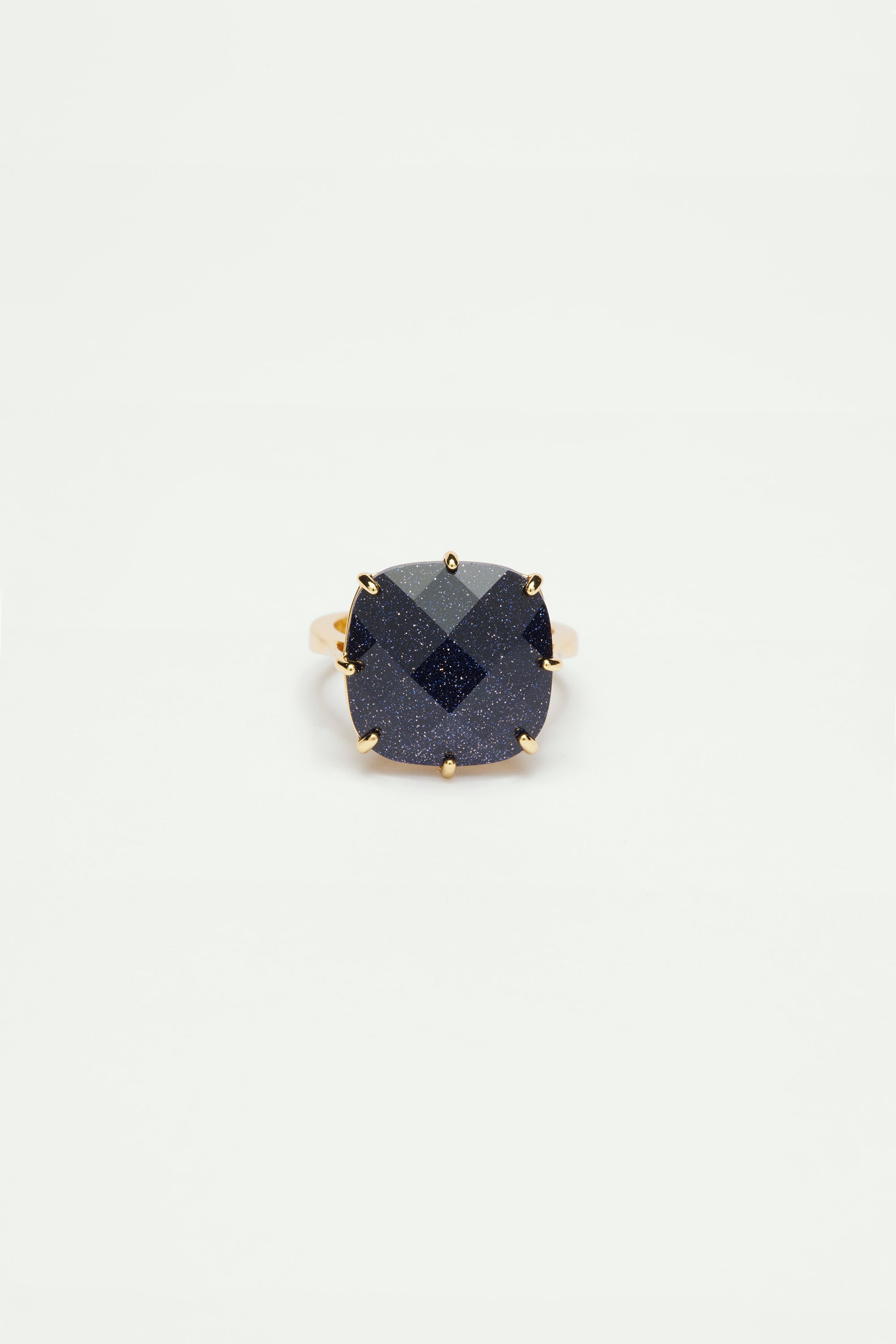 Deep Sparkling Blue Square Stone La Diamantine Solitaire Ring