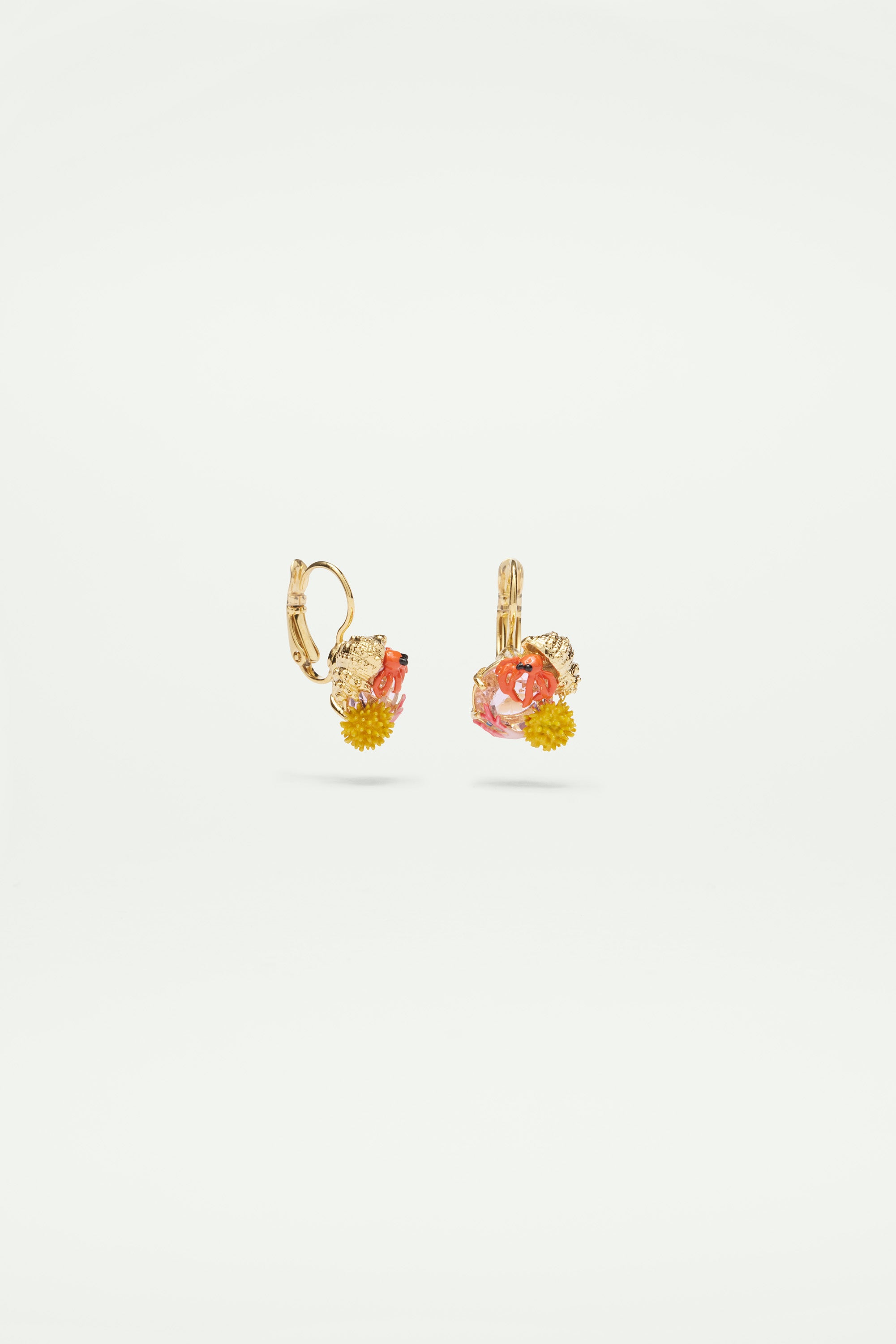 Hermit crab and light pink cut glass stone sleeper earrings