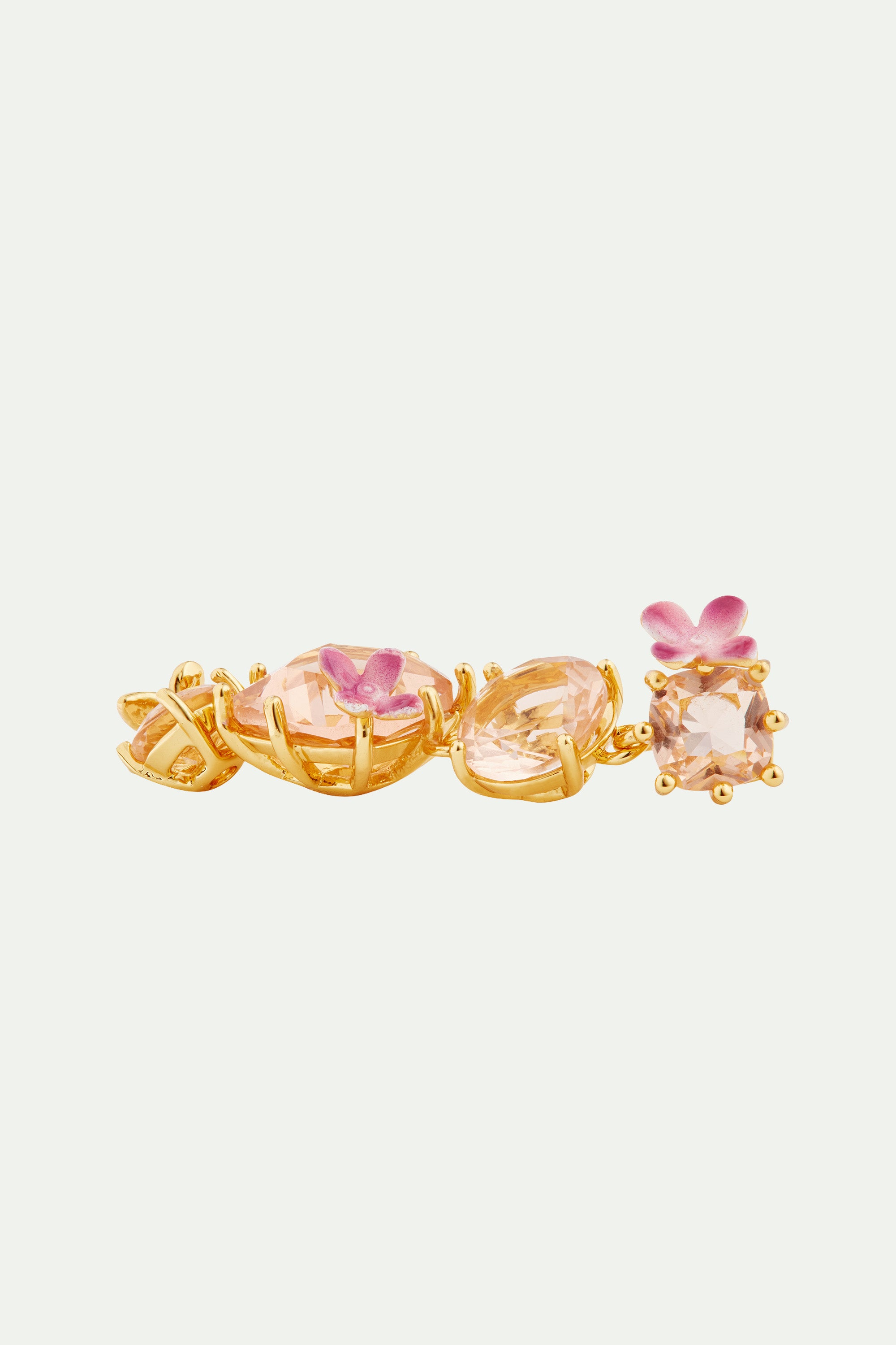 Boucles d'oreilles tiges pendantes fleurs 4 pierres et fleurs la diamantine rose abricot