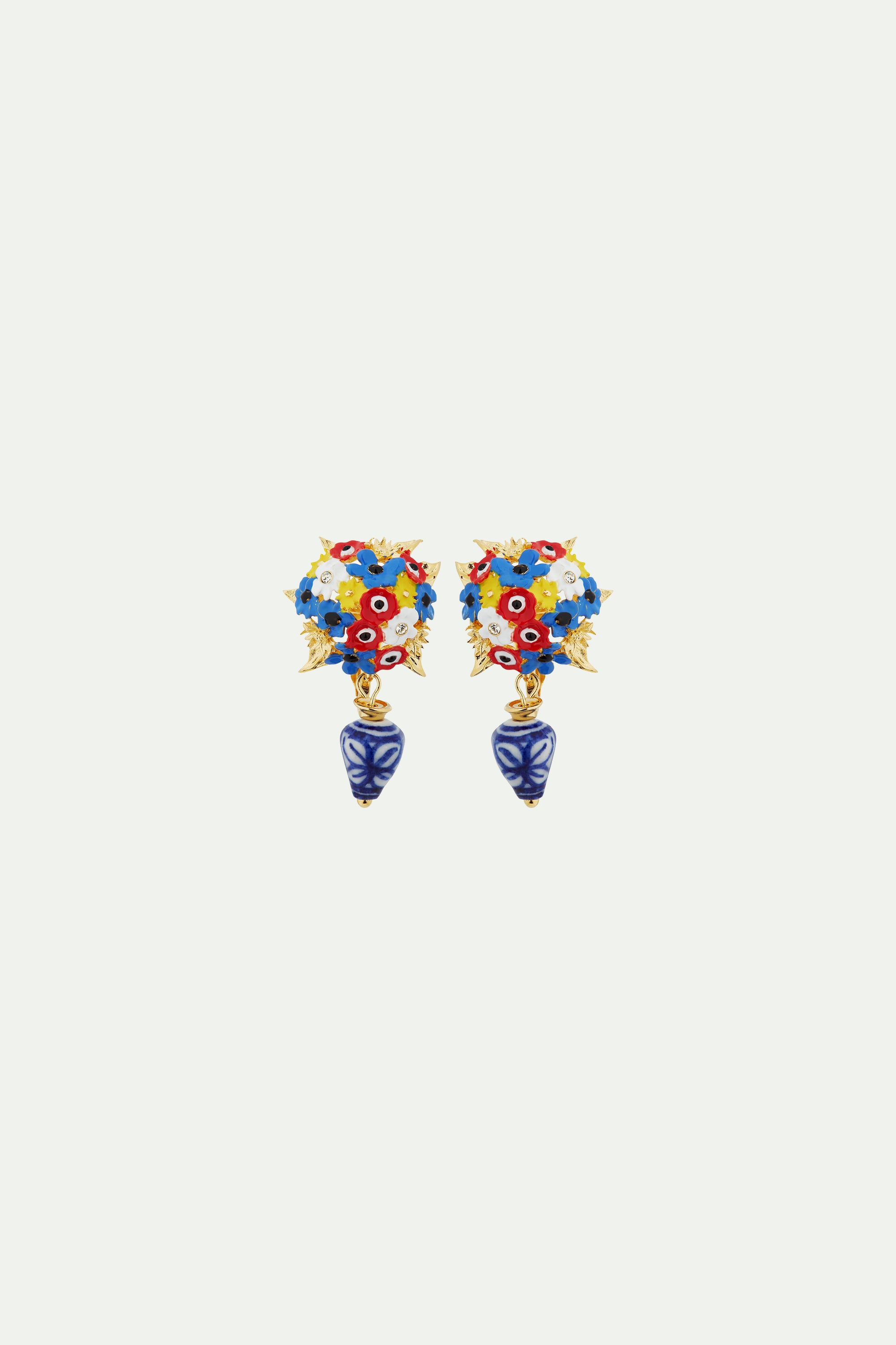 Boucles d’oreilles bouquet de fleurs et perle en céramique