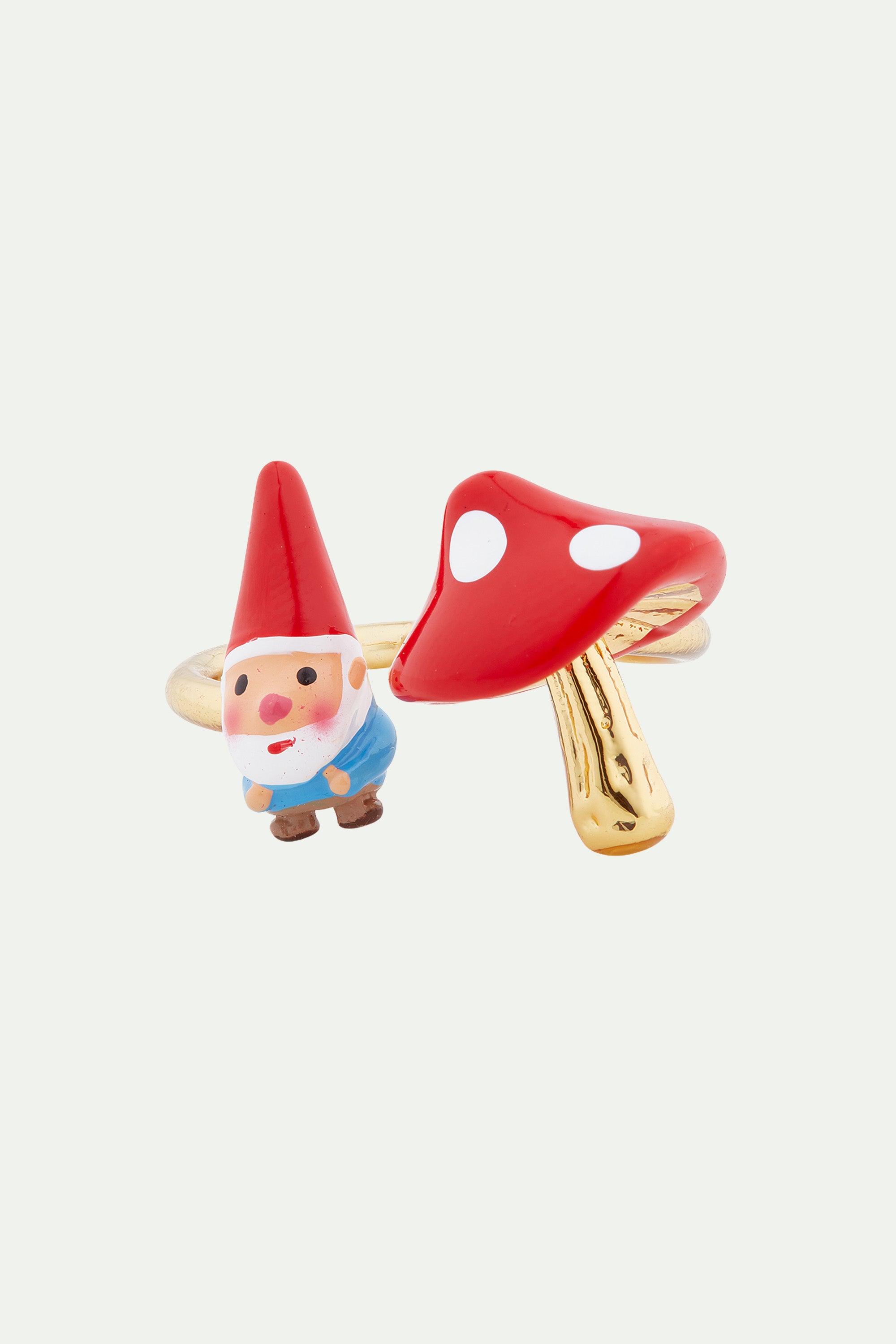 Garden gnome and mushroom you and me adjustable ring