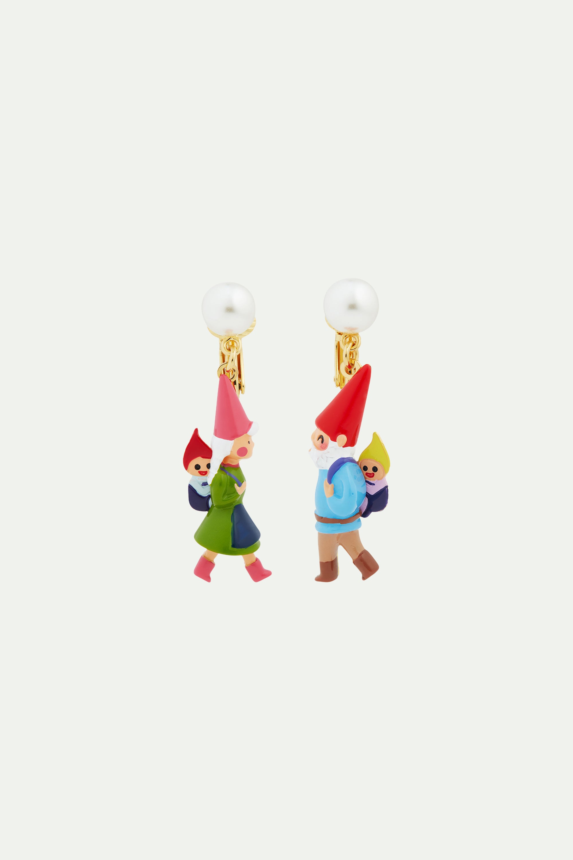 Hiking Garden gnome family clip-on earrings