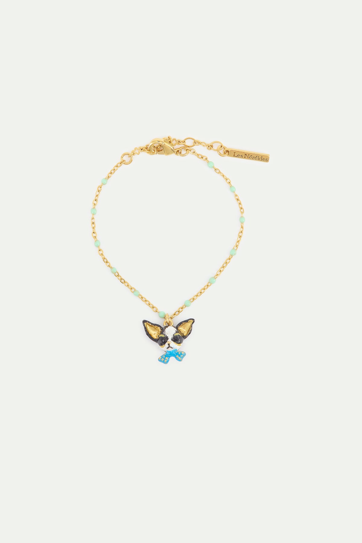 Pulsera fina Chihuahua y pajarita azul