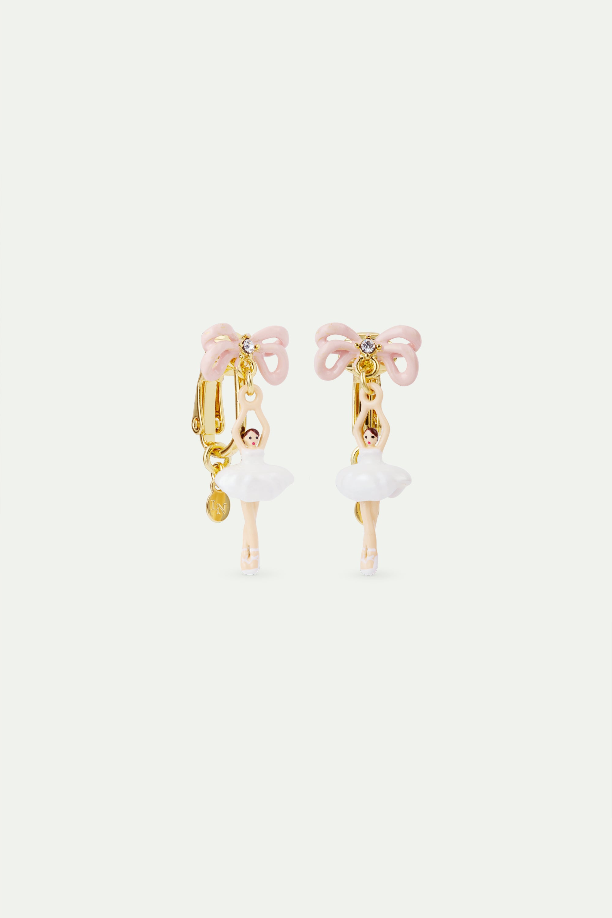 Boucles d'oreilles mini Ballerine en tutu blanc et nœud rose
