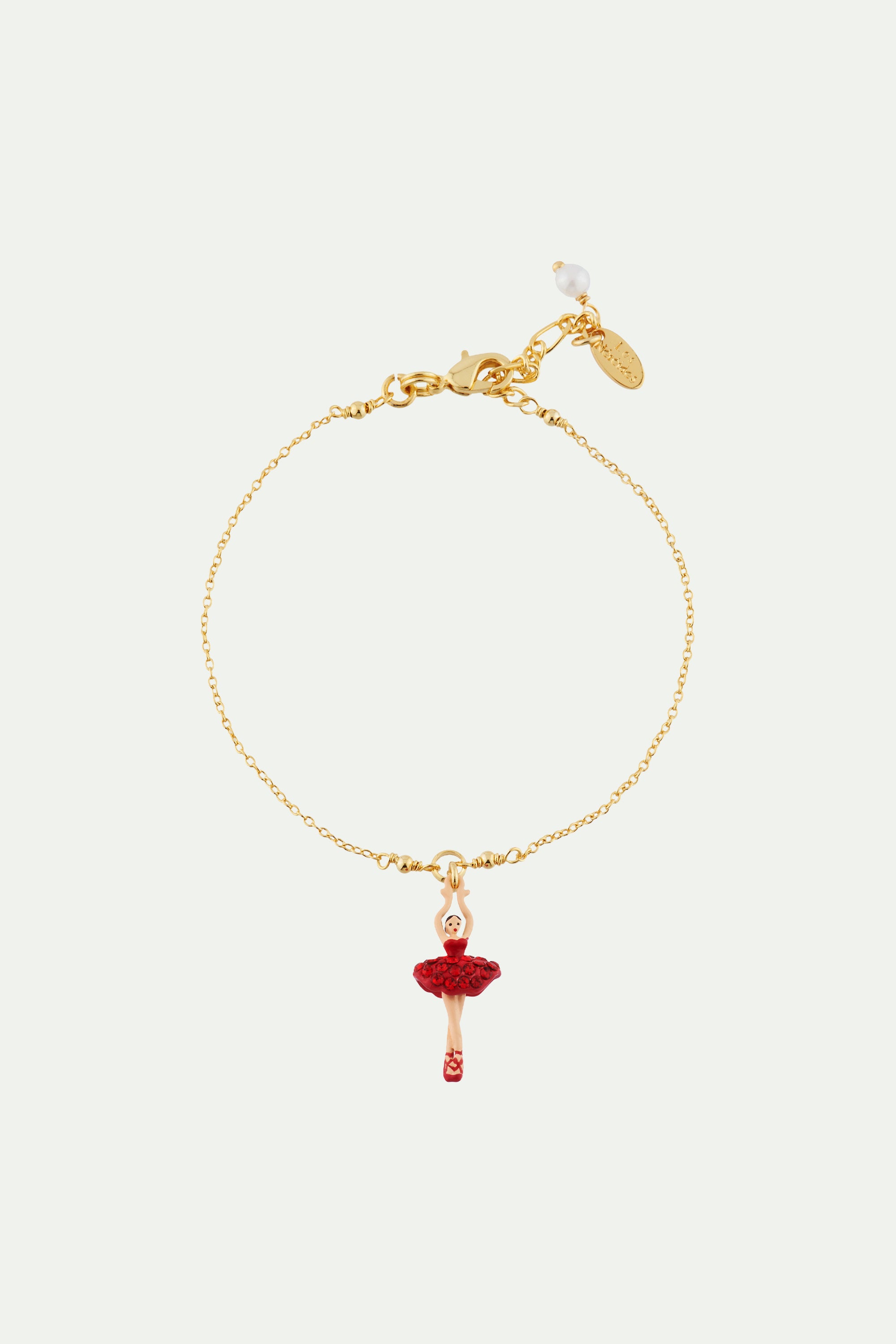 Bracelet mini ballerine en tutu pavé de strass rouges