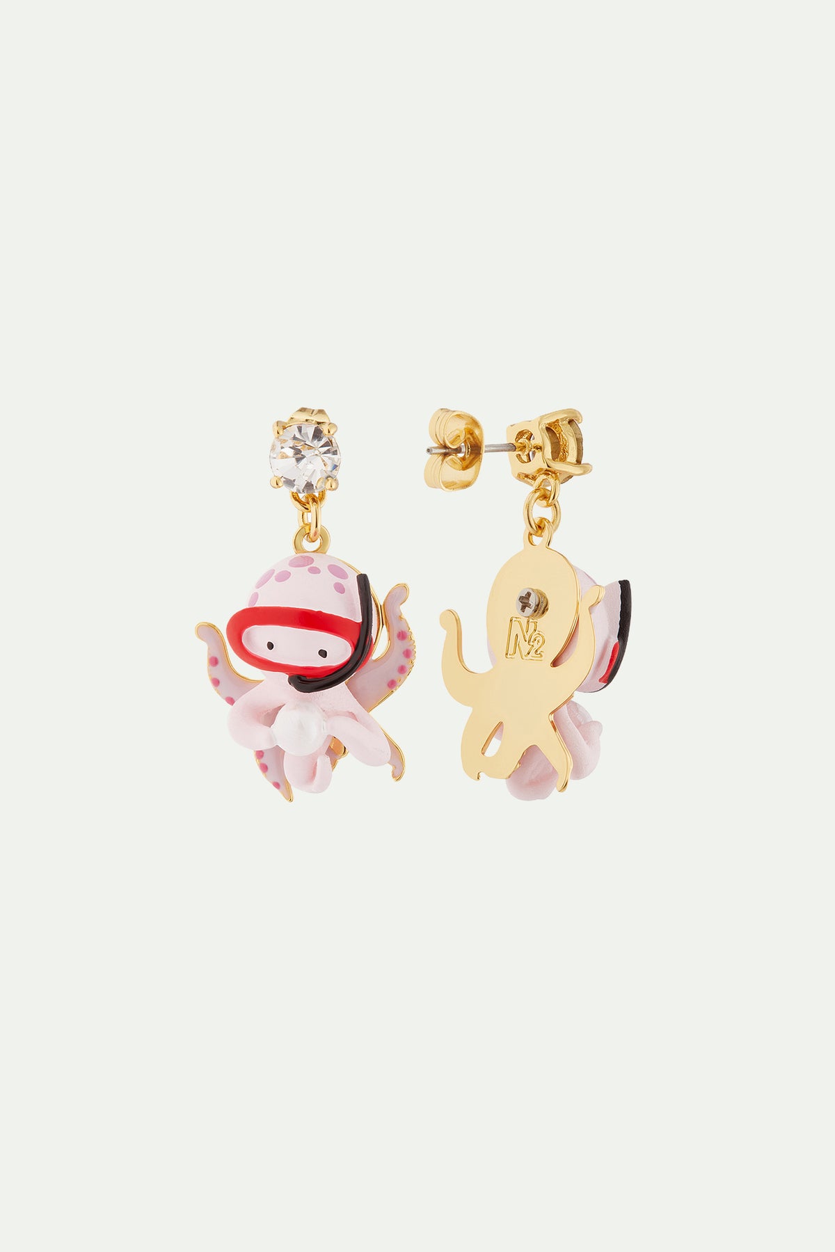 Boucles d'oreilles pieuvre, perle et pierre taillée