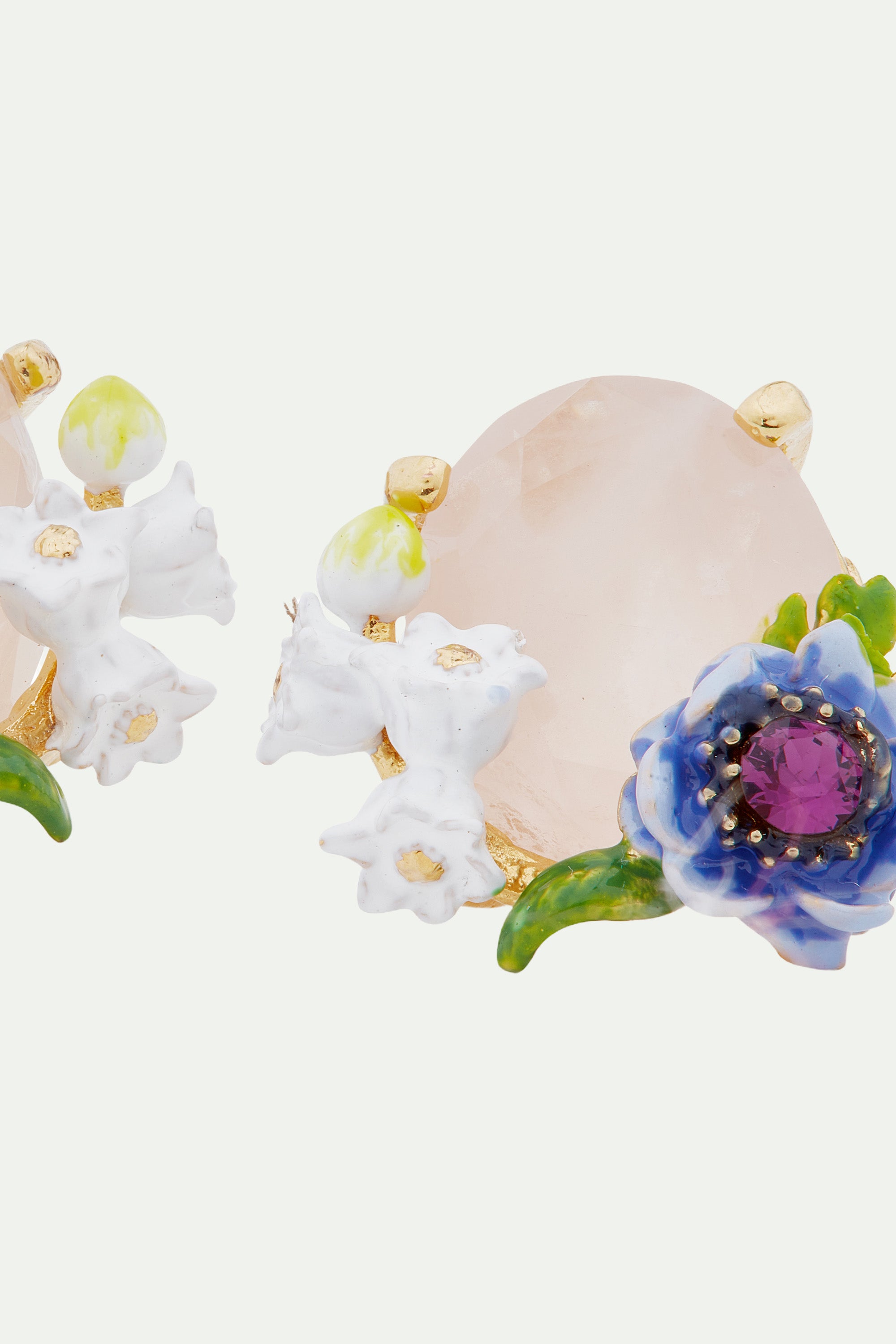 Boucles d'oreilles quartz rose et composition florale