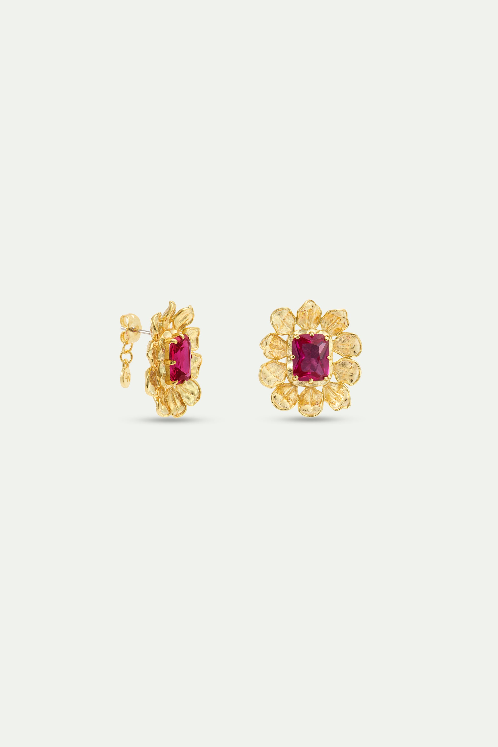 Boucles d'oreilles anémone dorée et pierre rose