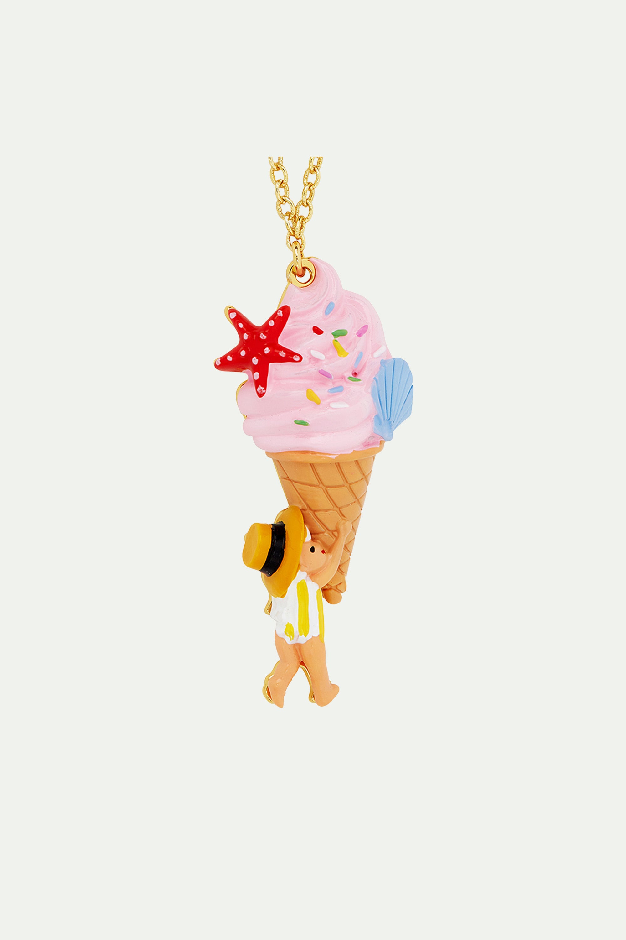 Collier pendentif glace à l'italienne, coquillage et nain de jardin