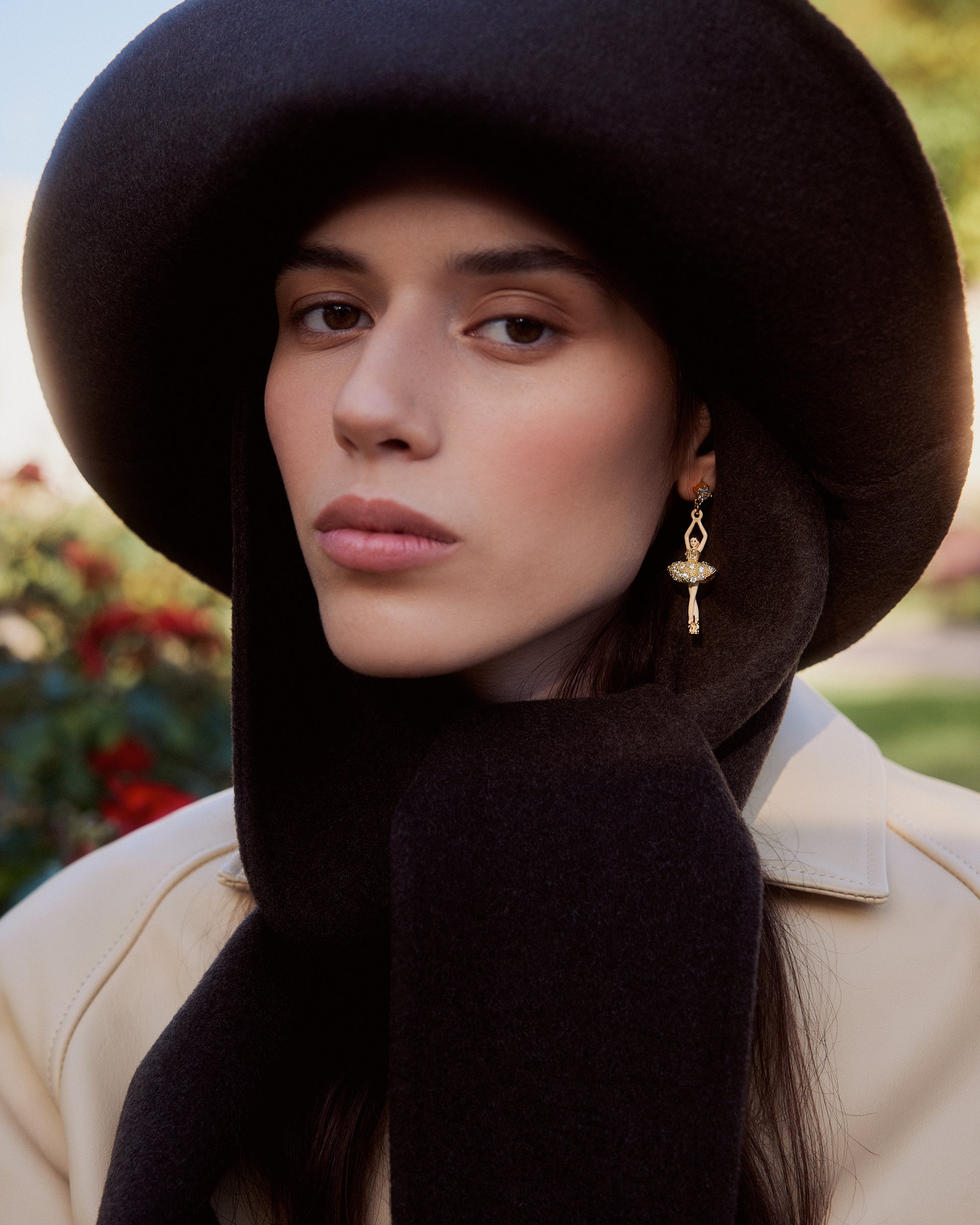 Ballerina earrings with gold beads and crystals