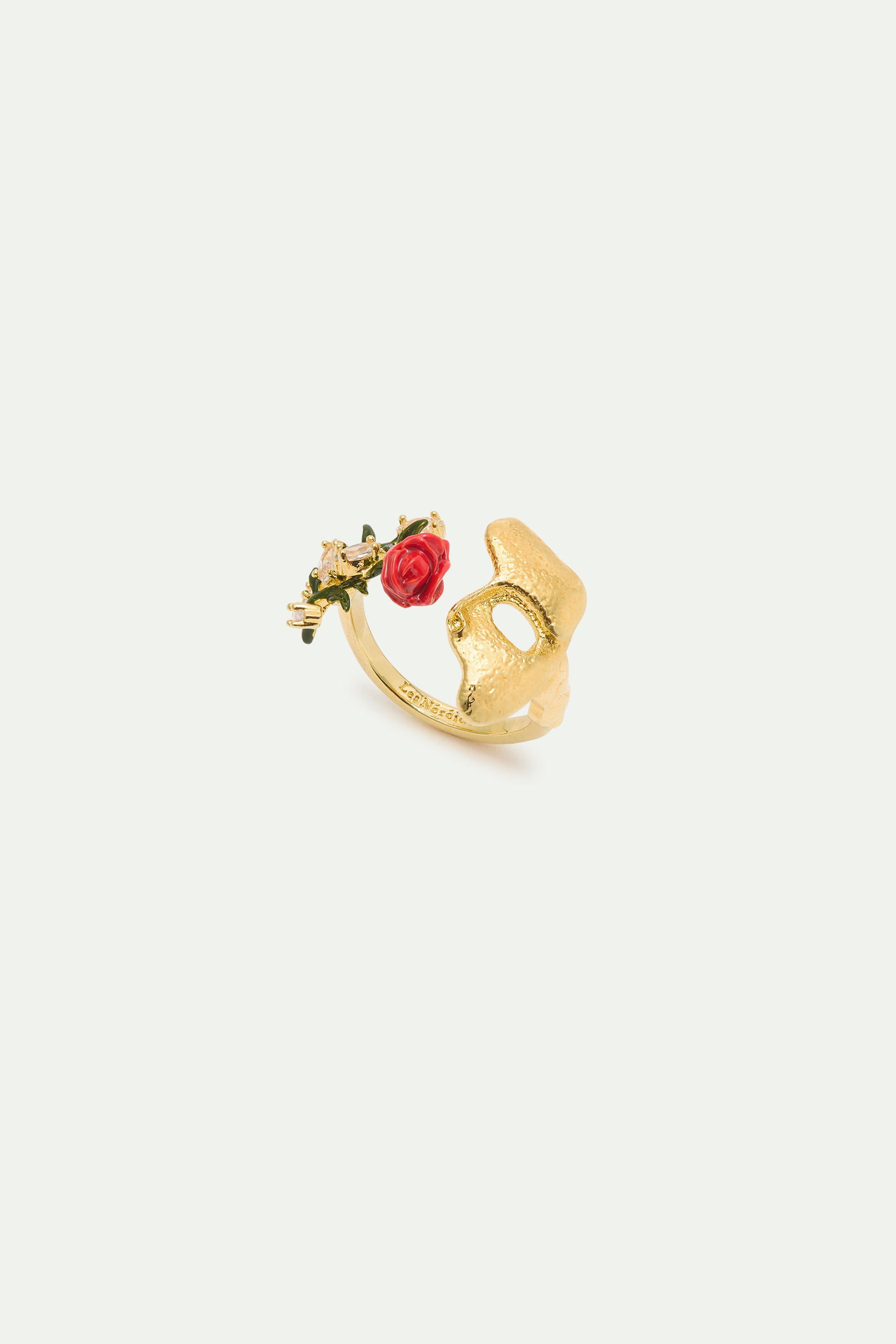 Bague ajustable masque doré, rose et cristaux