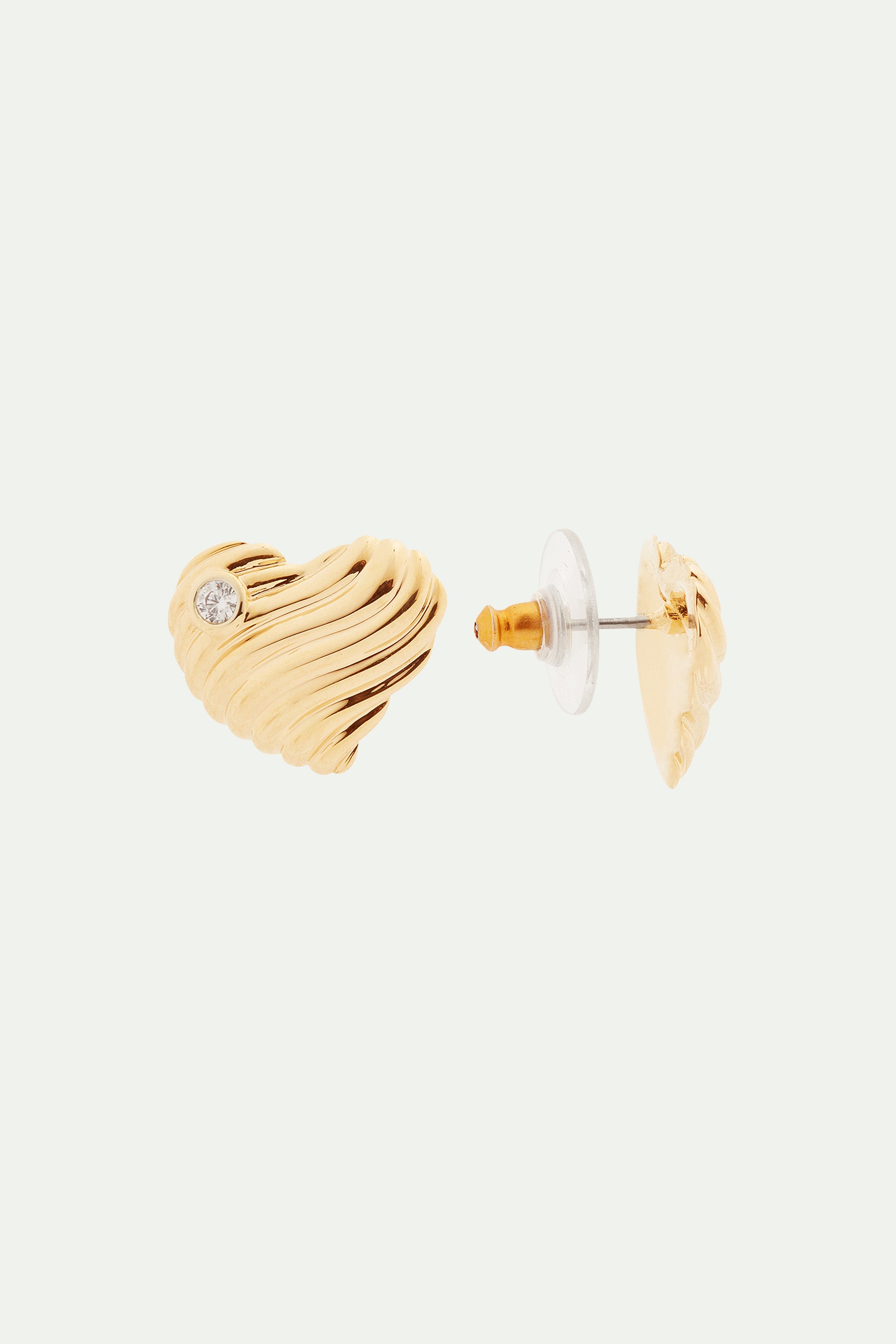 Ripple effect heart and cubic zirconia clip-on earrings