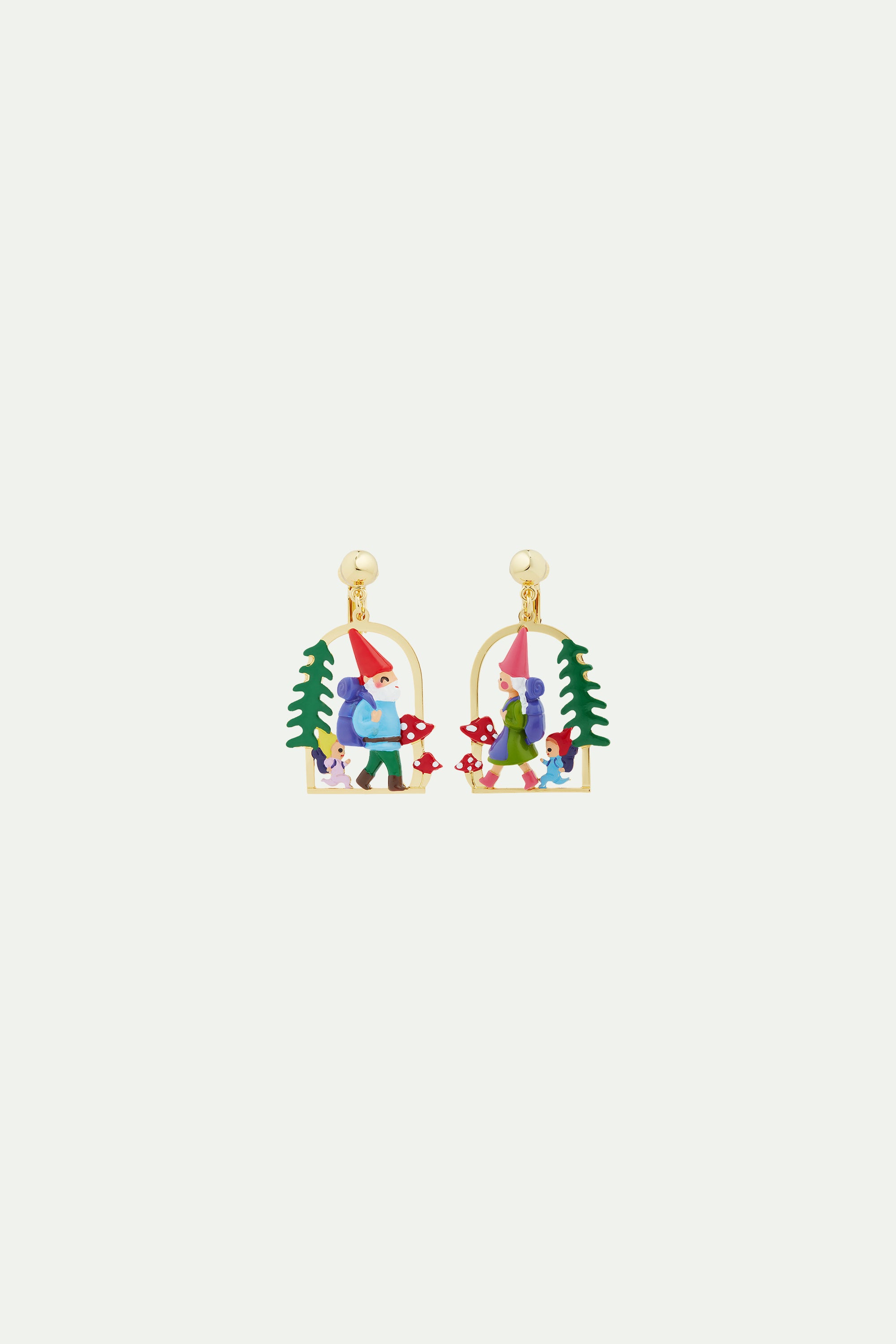 Hiking gnome clip-on earrings
