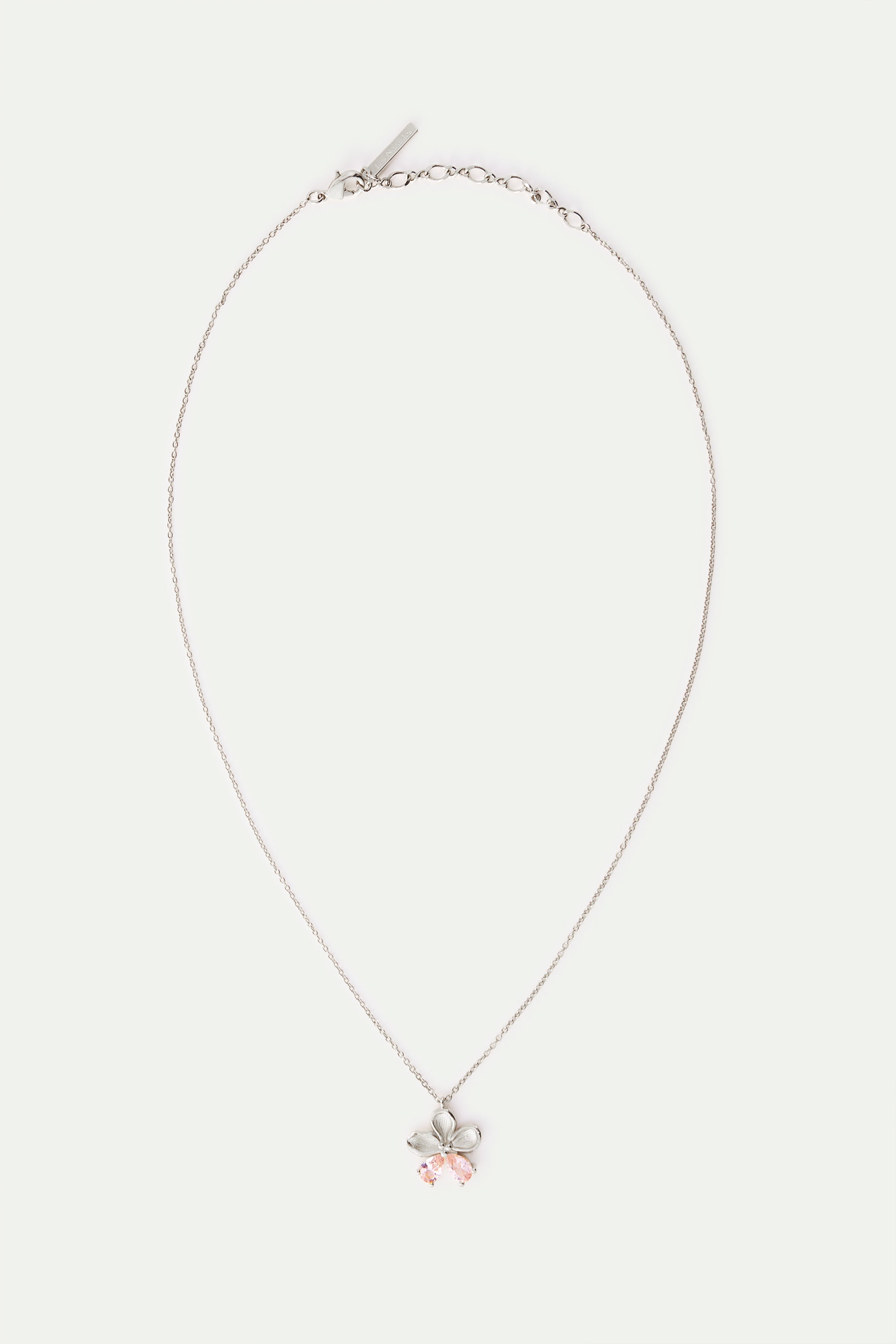 Collar colgante plateado flor de cerezo y piedras rosas